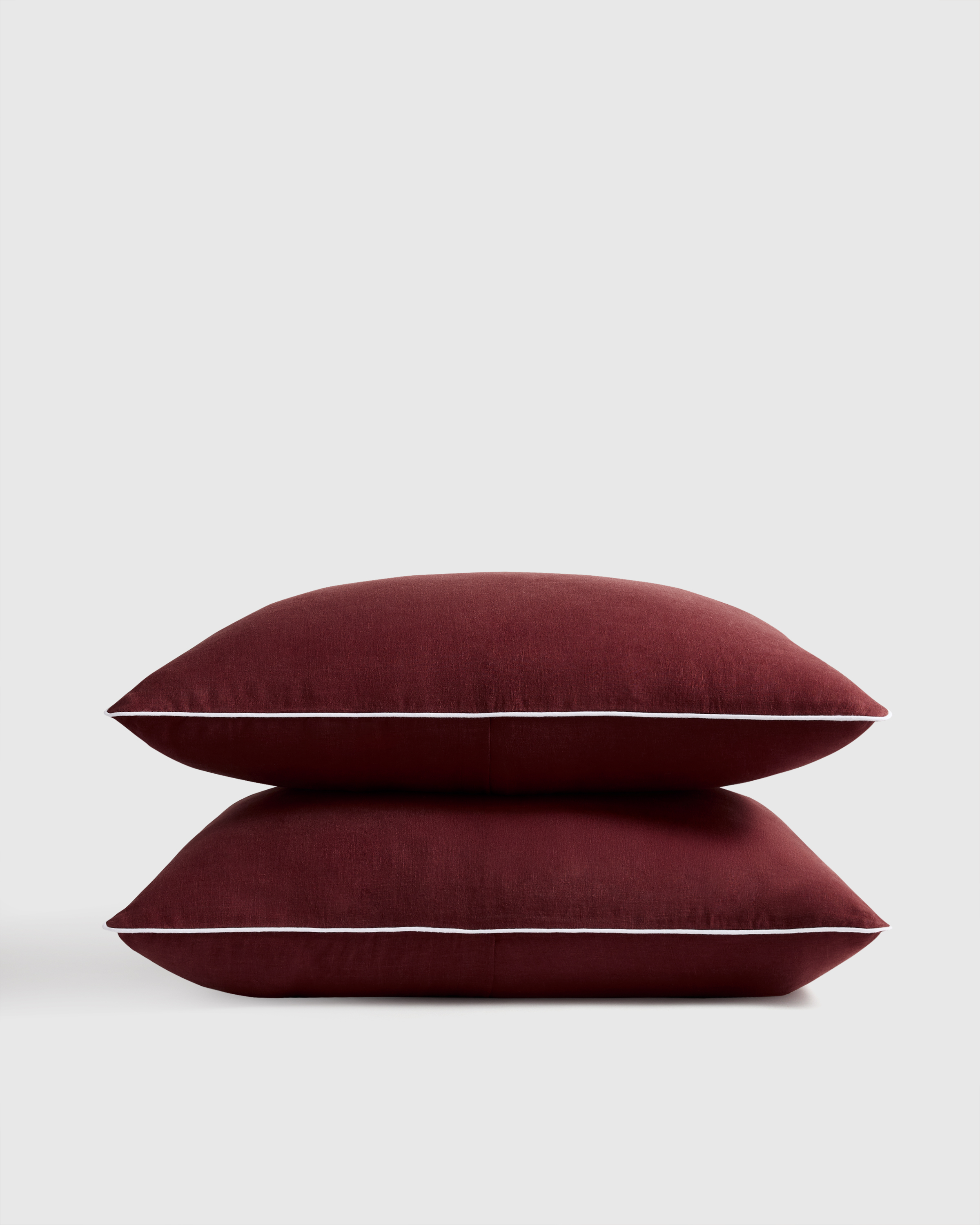 Burgundy/White European Linen Piped Sham Set