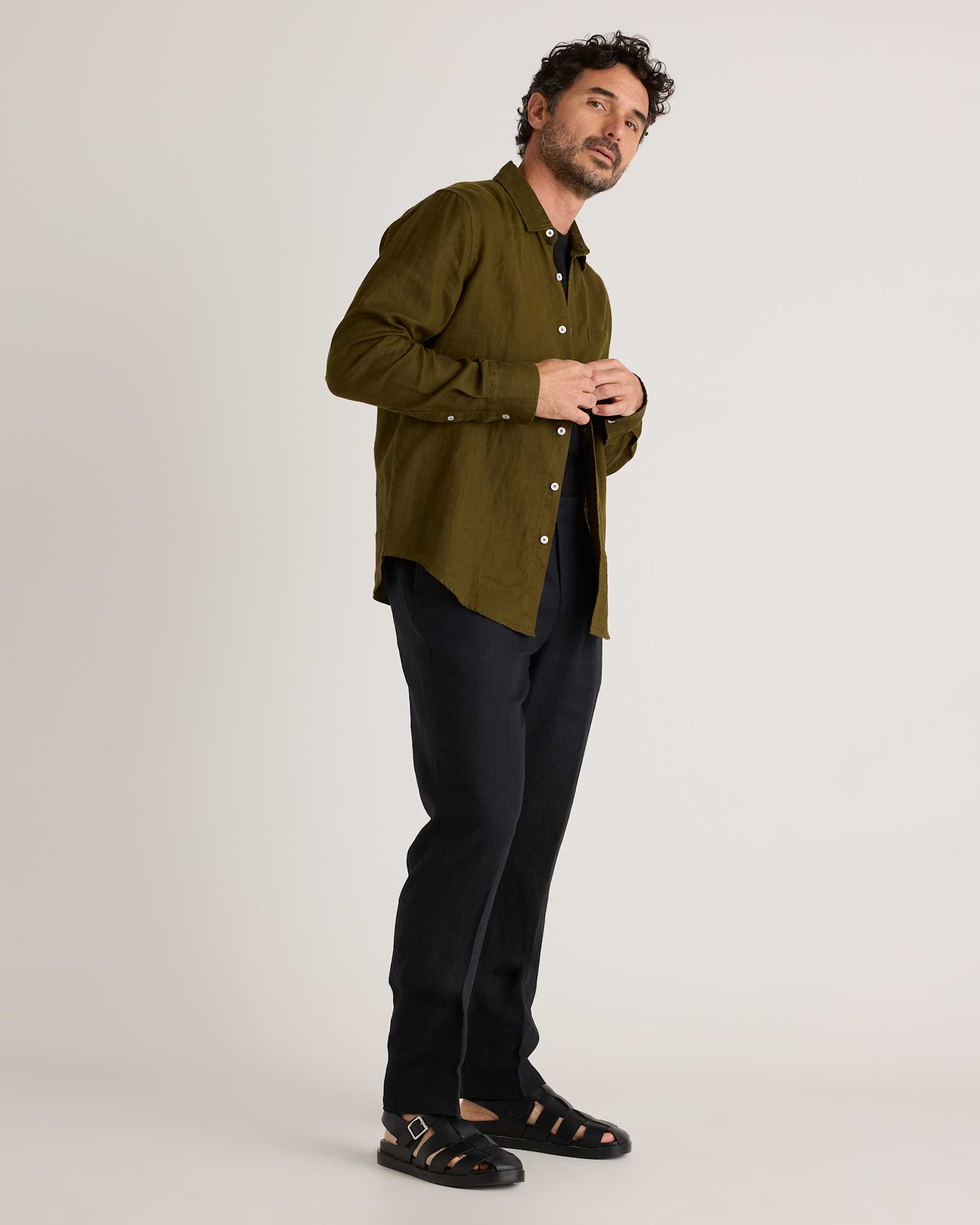 Men's 100% European Linen Dress Pants in Black Men's 100% European Linen Dress Pants in Black
