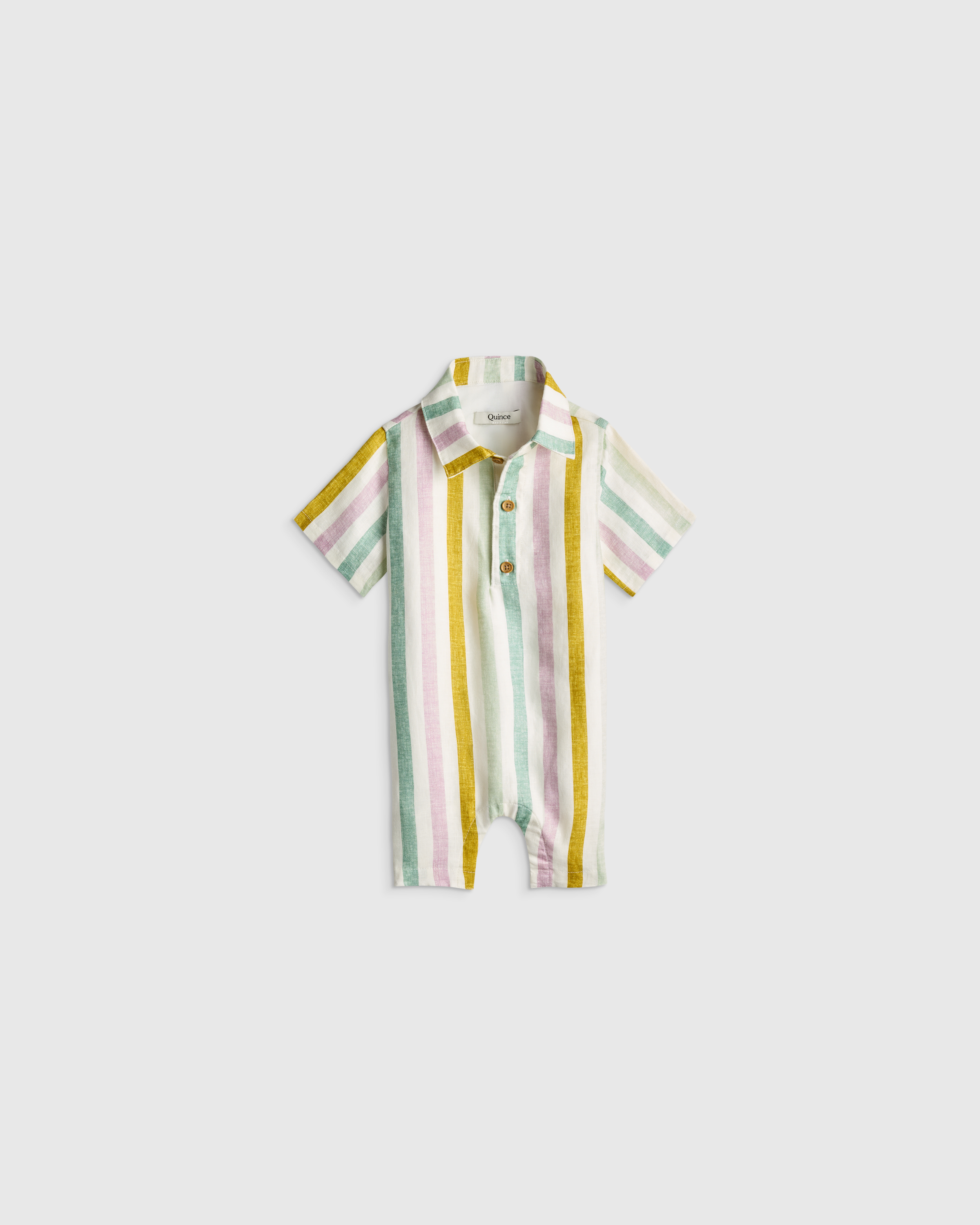 Multi Vertical Stripe 100% Linen Button Front Romper