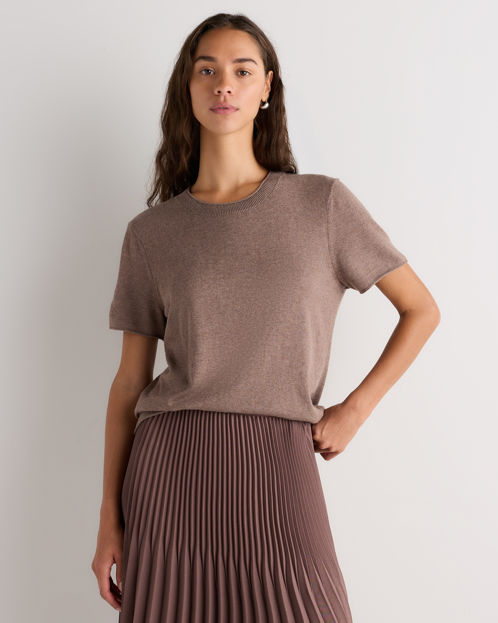 Heathered Mink Taupe Lightweight Cotton Cashmere Relaxed Sweater Tee