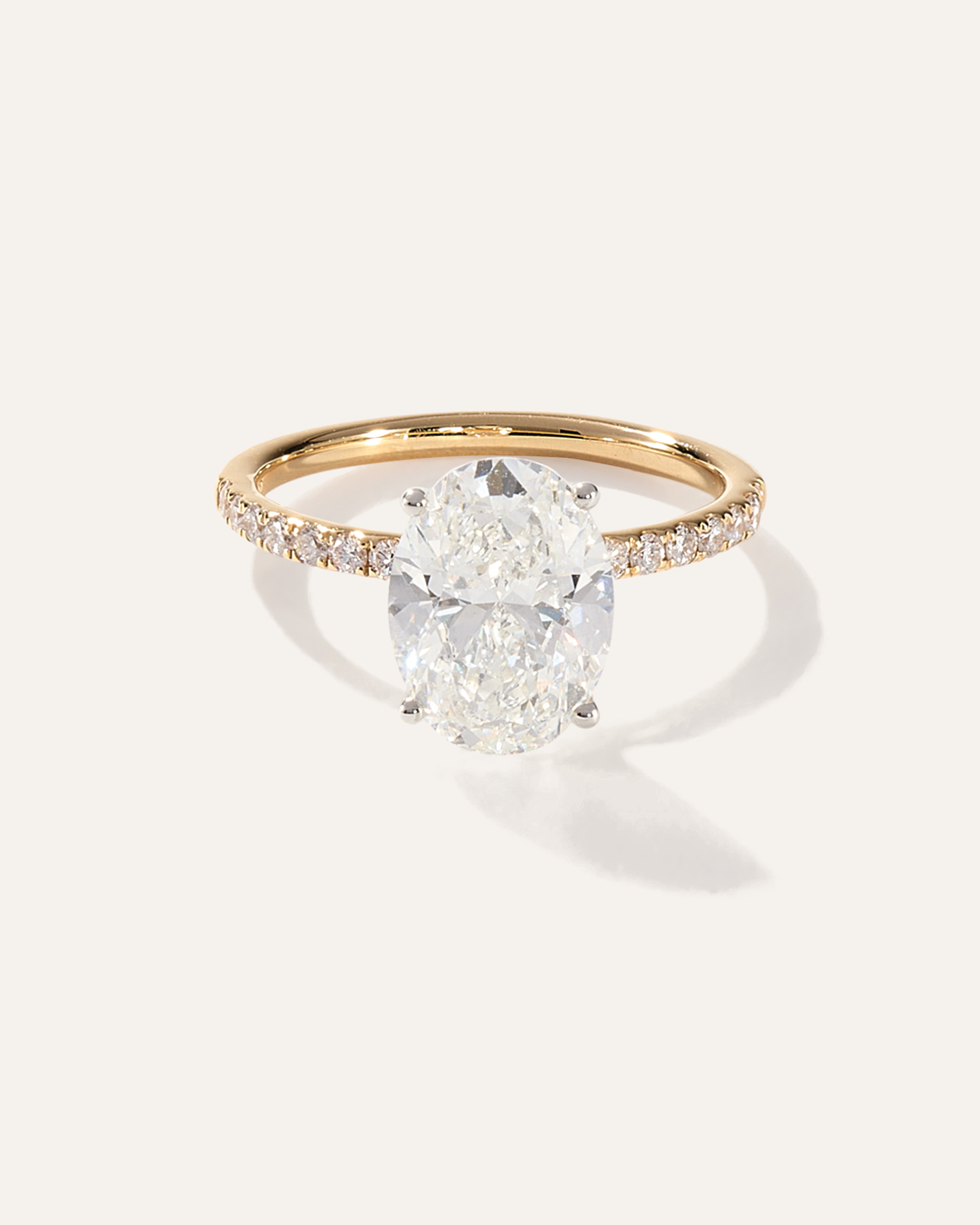 Yellow Gold Lab Grown Diamond Oval Petite Pave Engagement Ring
