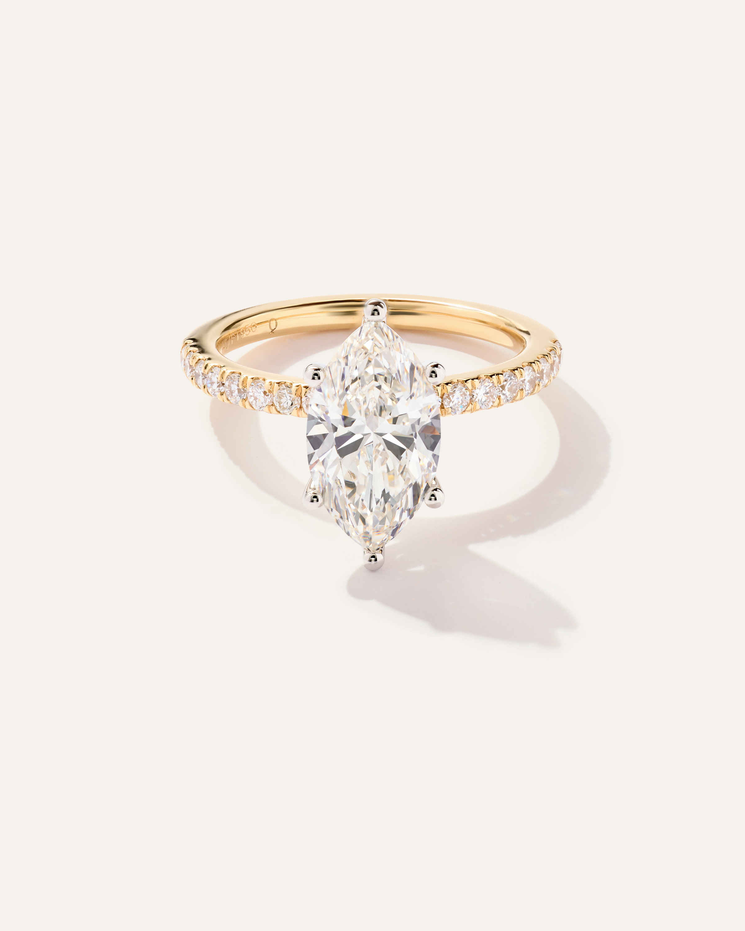 Yellow Gold Lab Grown Diamond Marquise Petite Pave Engagement Ring - 2.5ct