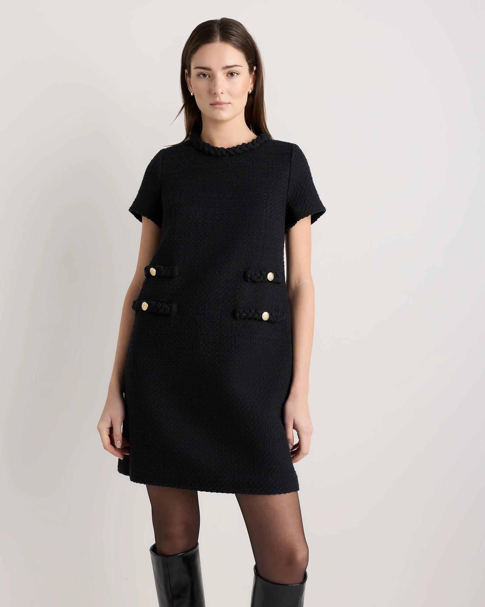 ballerina neckline mini dress in cotton tweed Theory Ballerina Neckline Mini Dress In Cotton Tweed In White