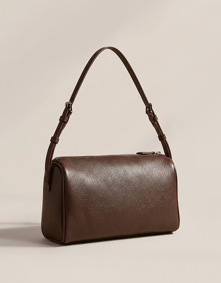 Dark Brown Italian Leather Mini Barrel Shoulder Bag