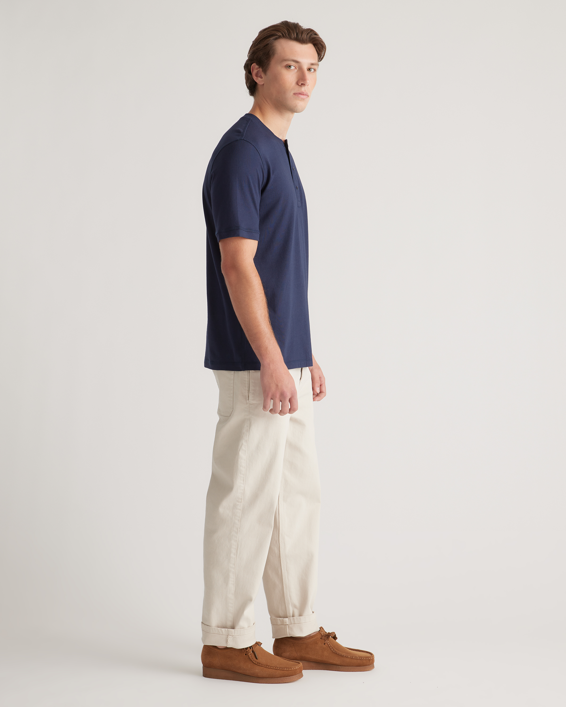 Cotton Modal Short Sleeve Henley Tee in Deep Navy