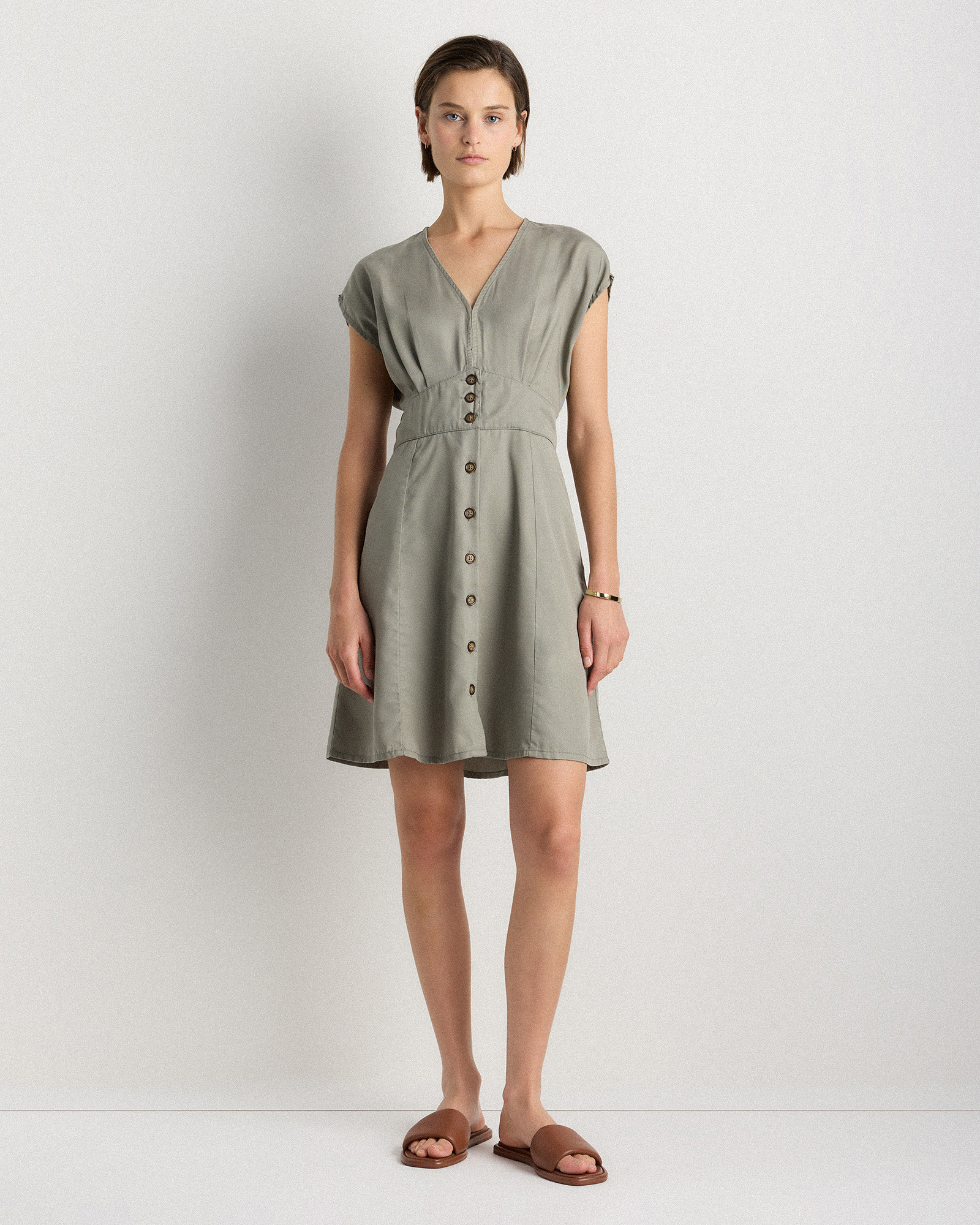 green cotton midi dress The Shirtdress in Linen main image 1