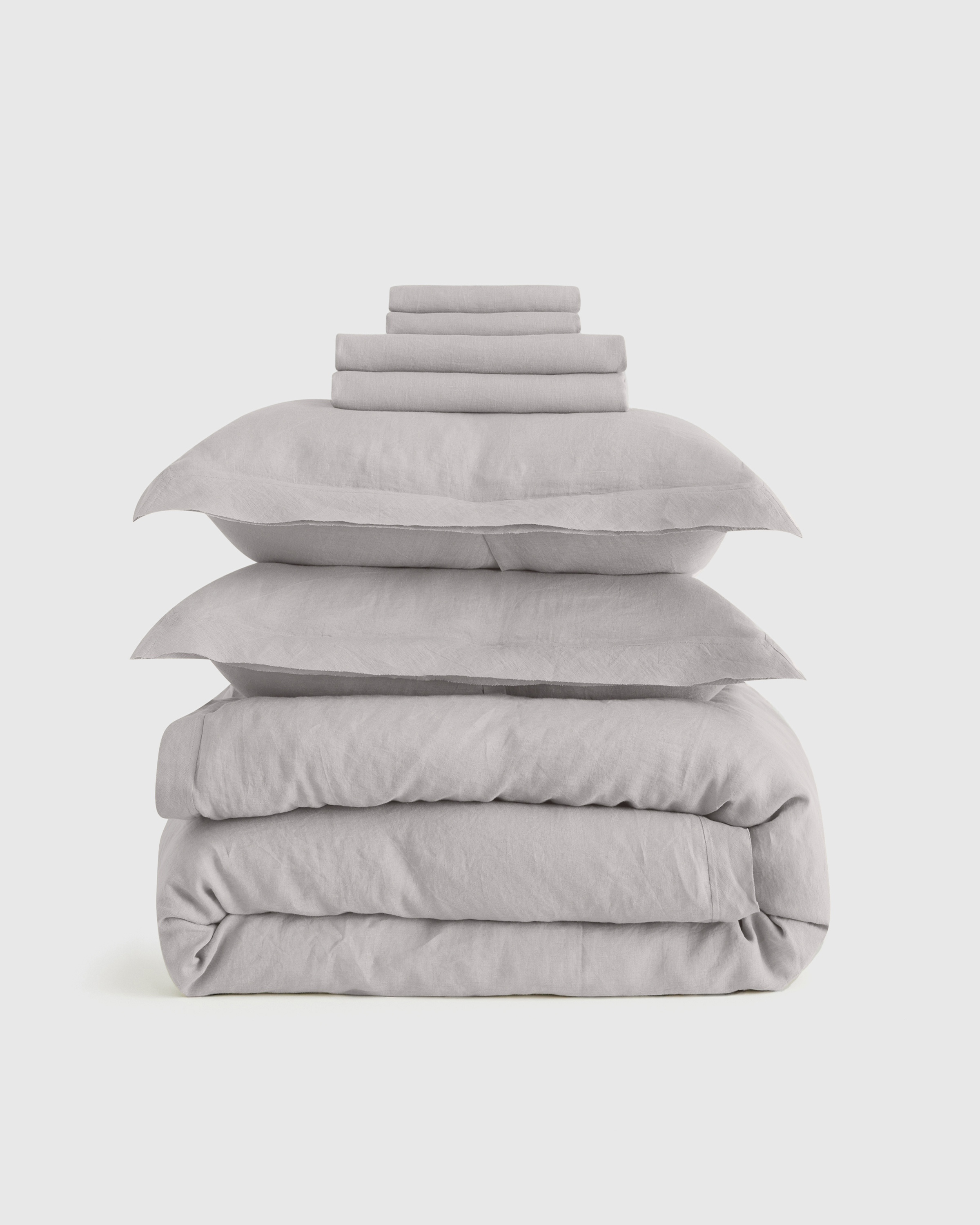 Light Grey European Linen Double Flange Deluxe Bedding Bundle