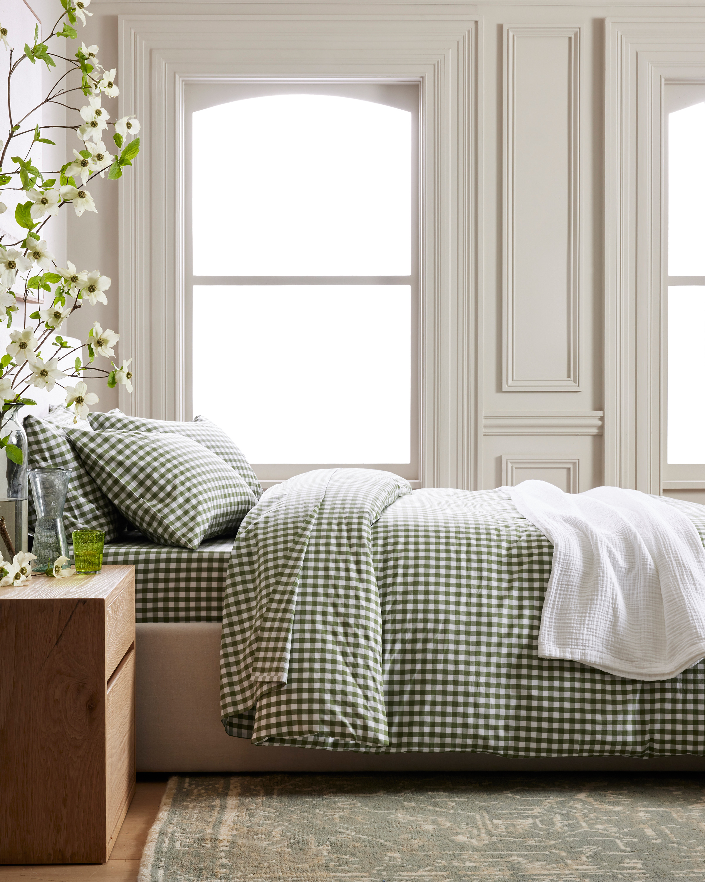 Olive Classic Organic Percale Gingham Duvet Cover