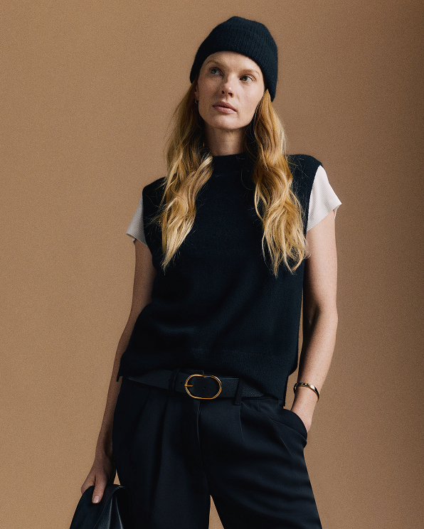 Black Mongolian Cashmere Mock Neck Sweater Vest 