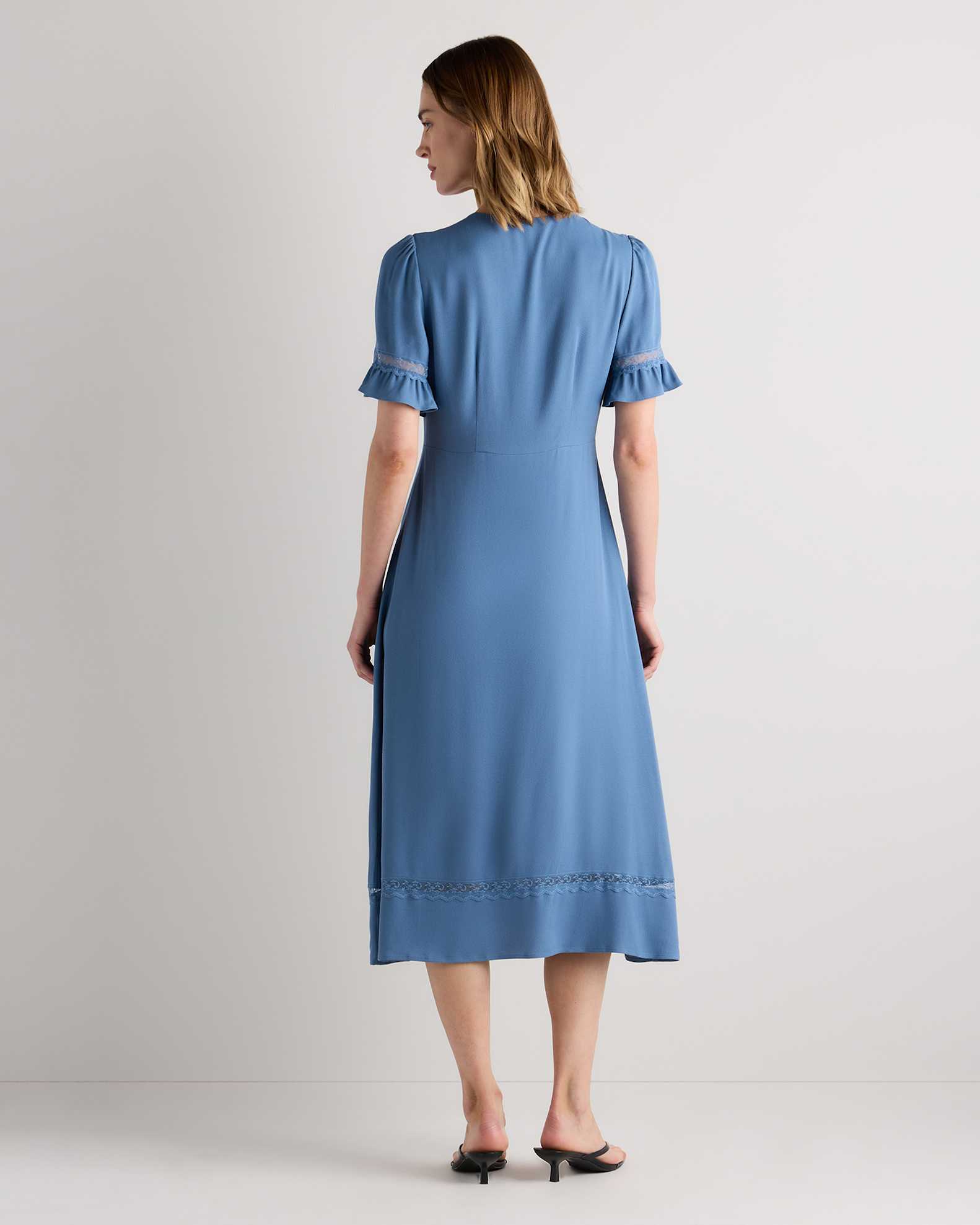Lightweight Crepe Lace Inset Midi Dress Lightweight Crepe Lace Inset Midi Dress