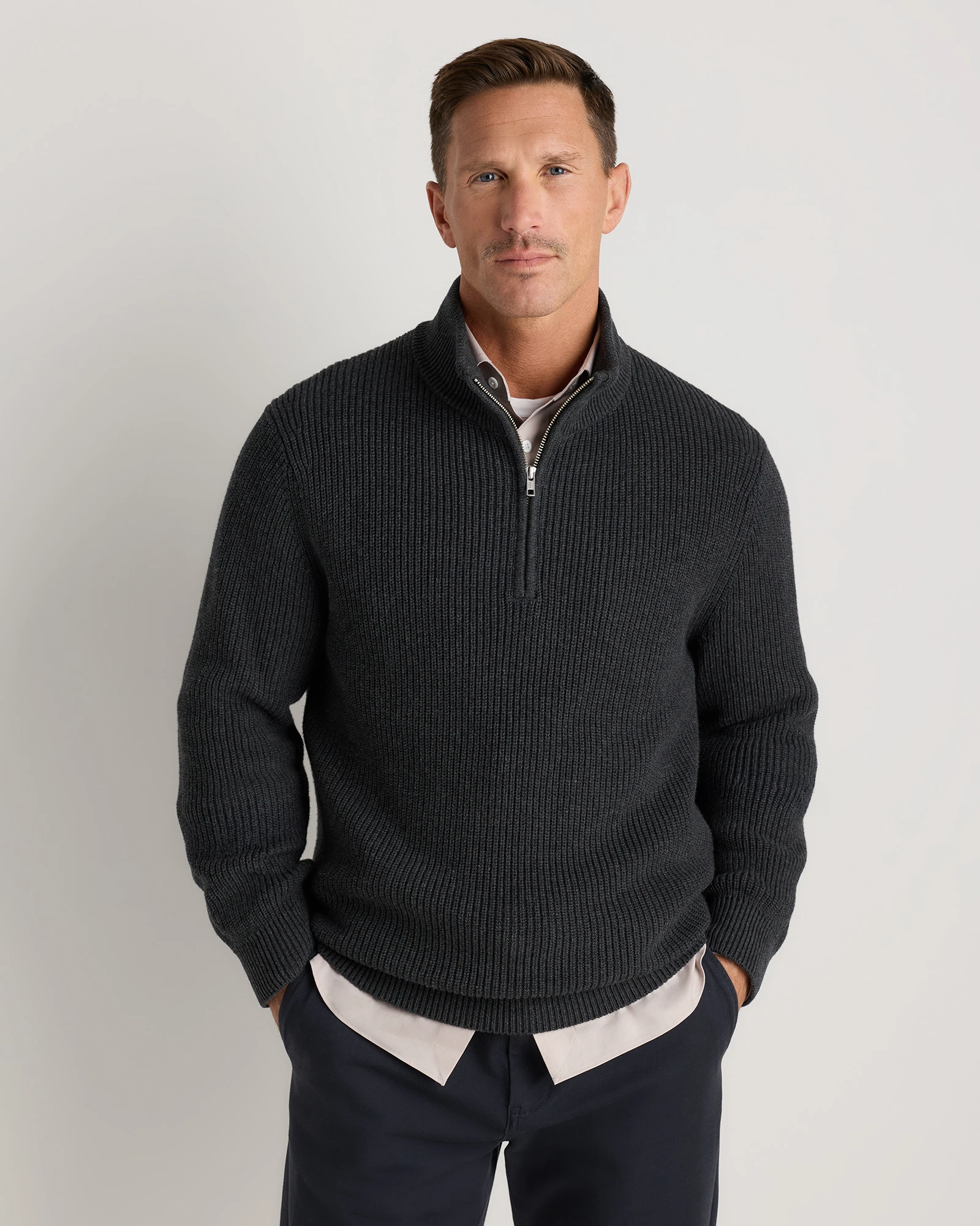 Men's 100% Organic Cotton Ribbed Quarter-Zip Sweater