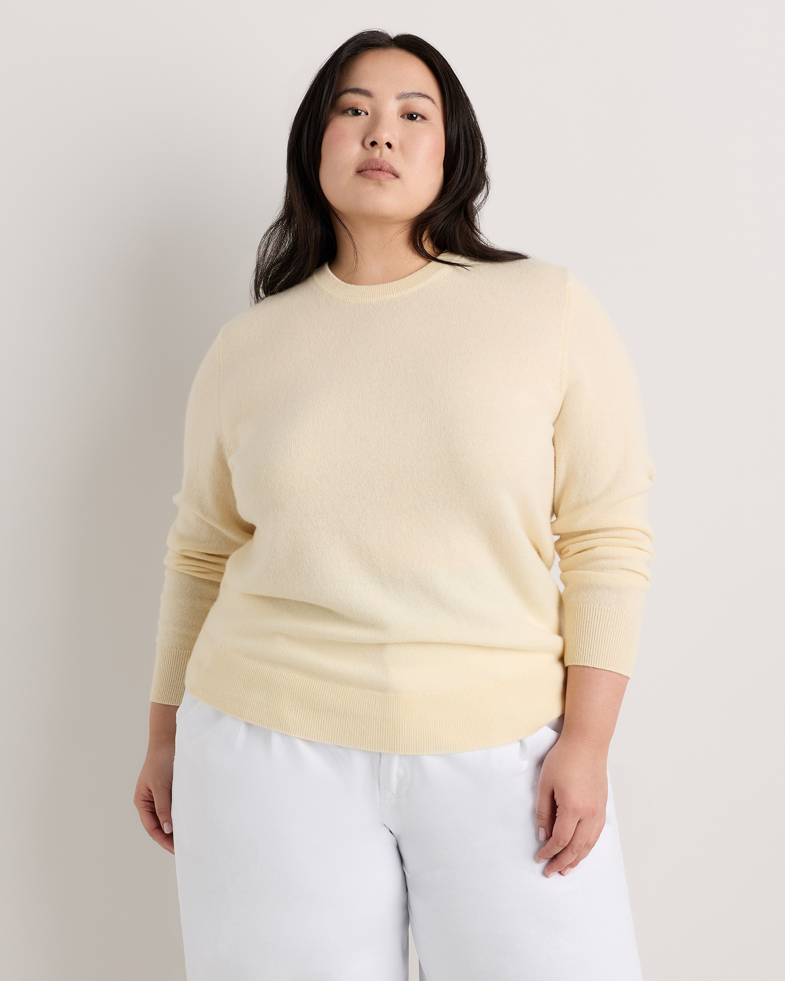 Pale Custard Yellow Mongolian Cashmere Crewneck Sweater