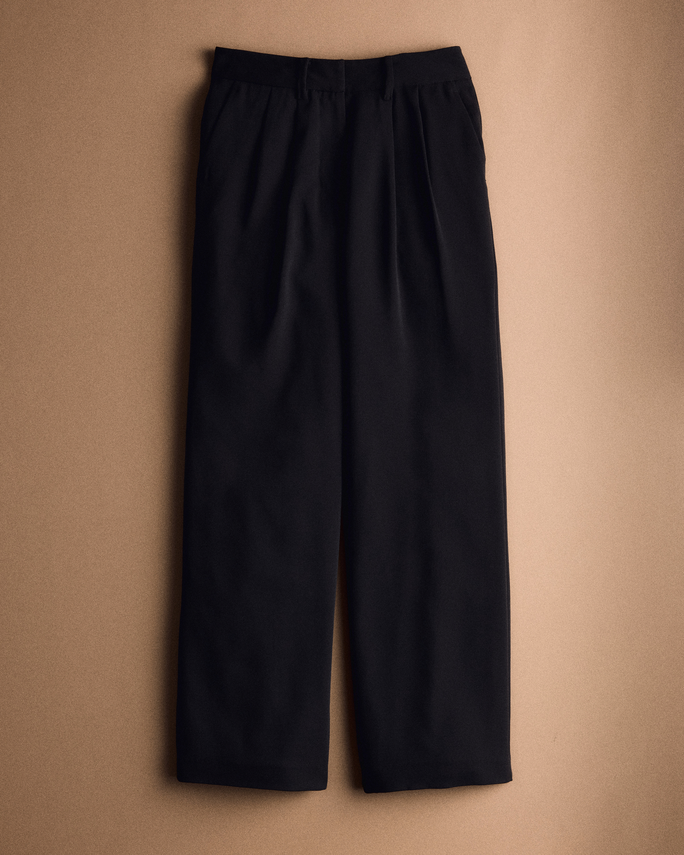 Black Stretch Crepe Pleated Wide Leg Pants