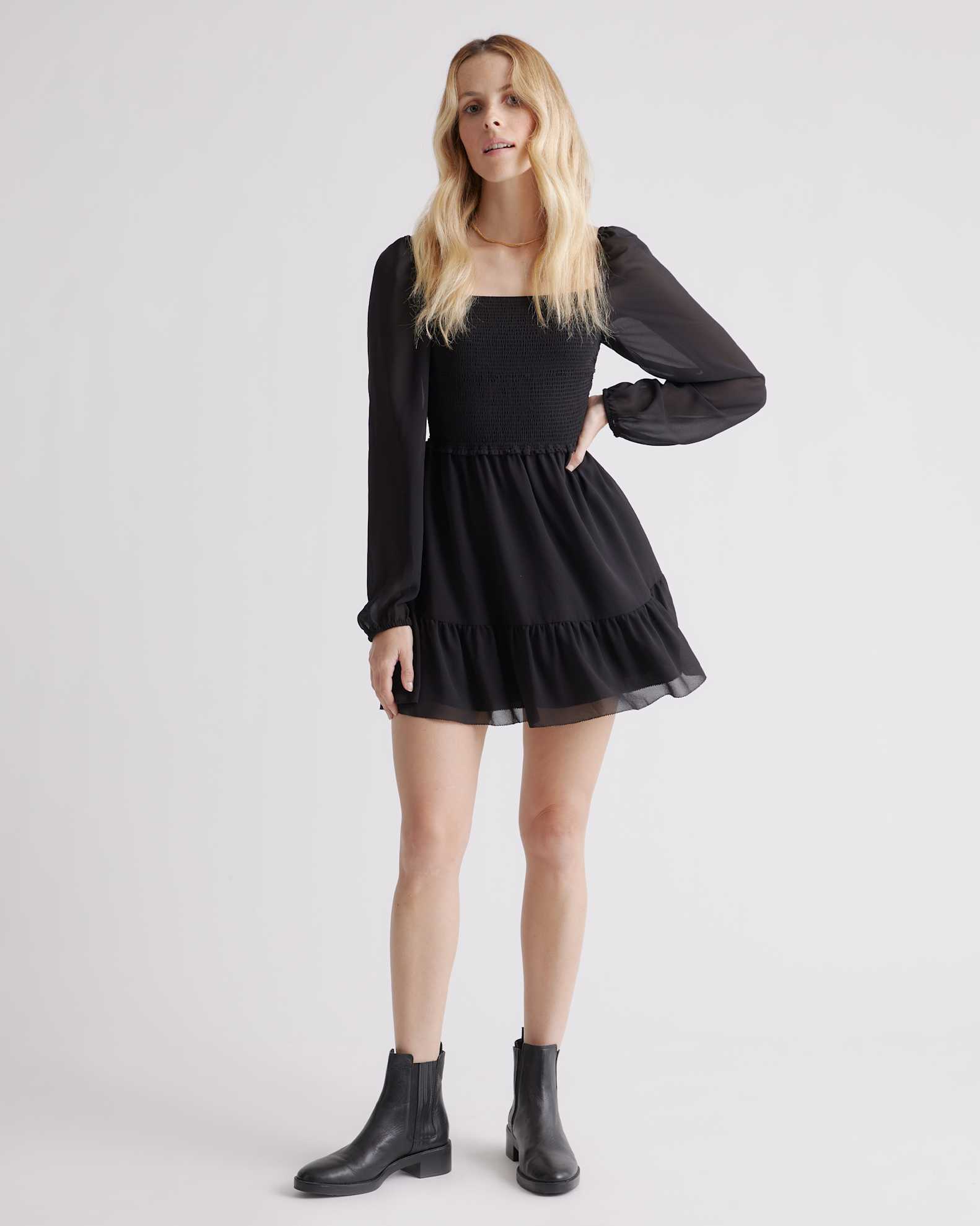 chiffon smocked mini dress Plus Size - Mini Chiffon Smocked Dress