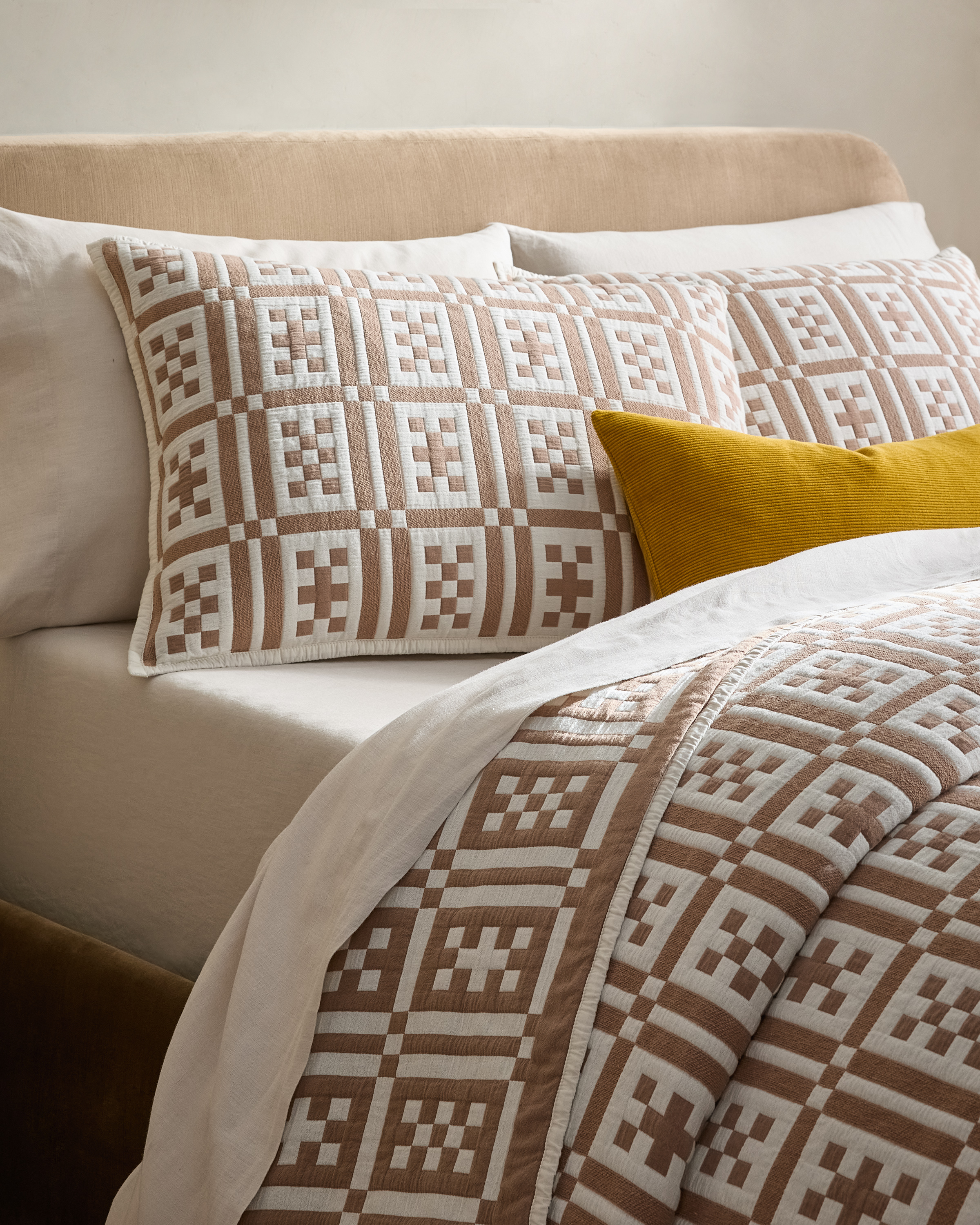 Latte Organic Cotton Jacquard Geo Sham Set
