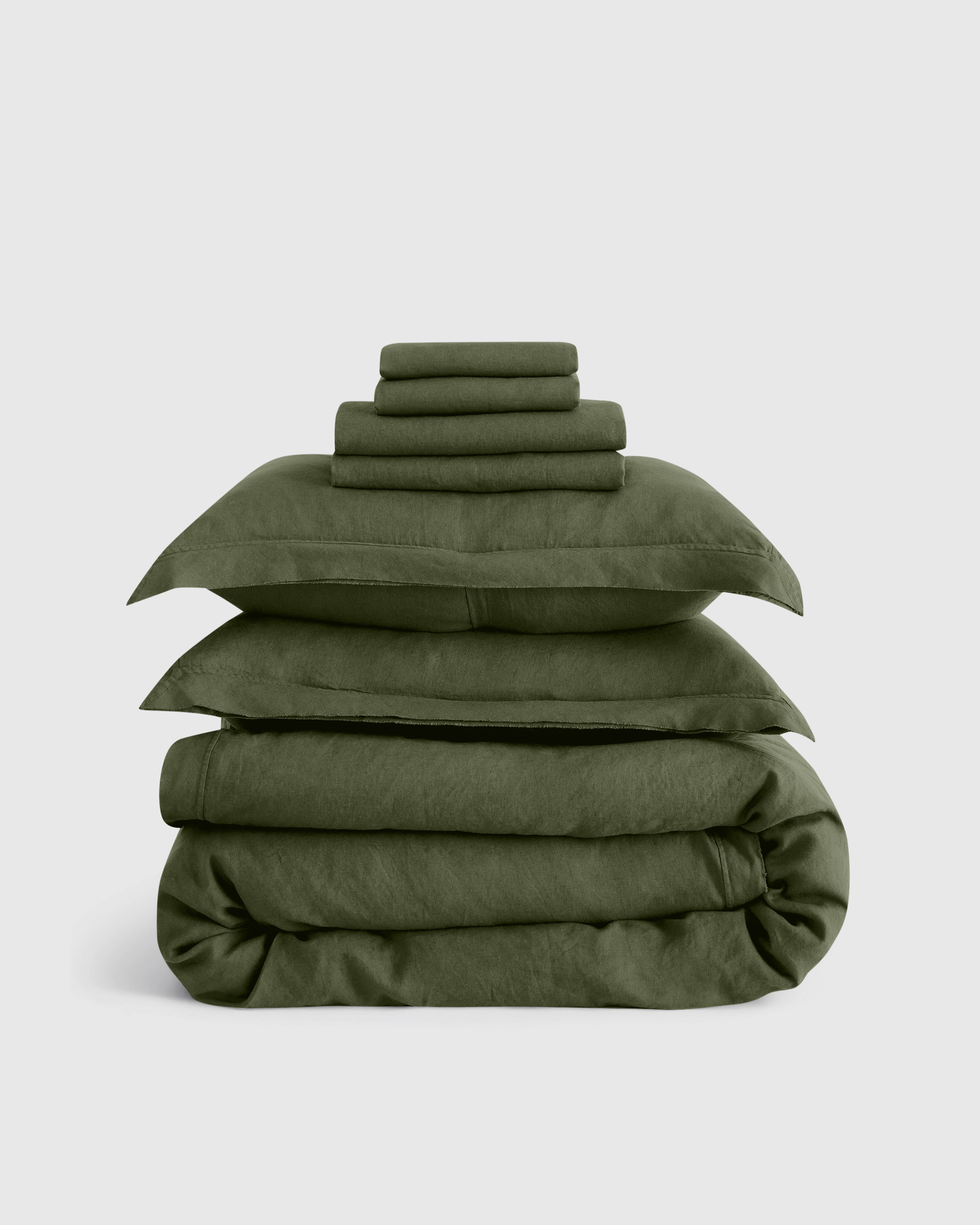 european linen double flange deluxe bedding bundle, cal king, pine