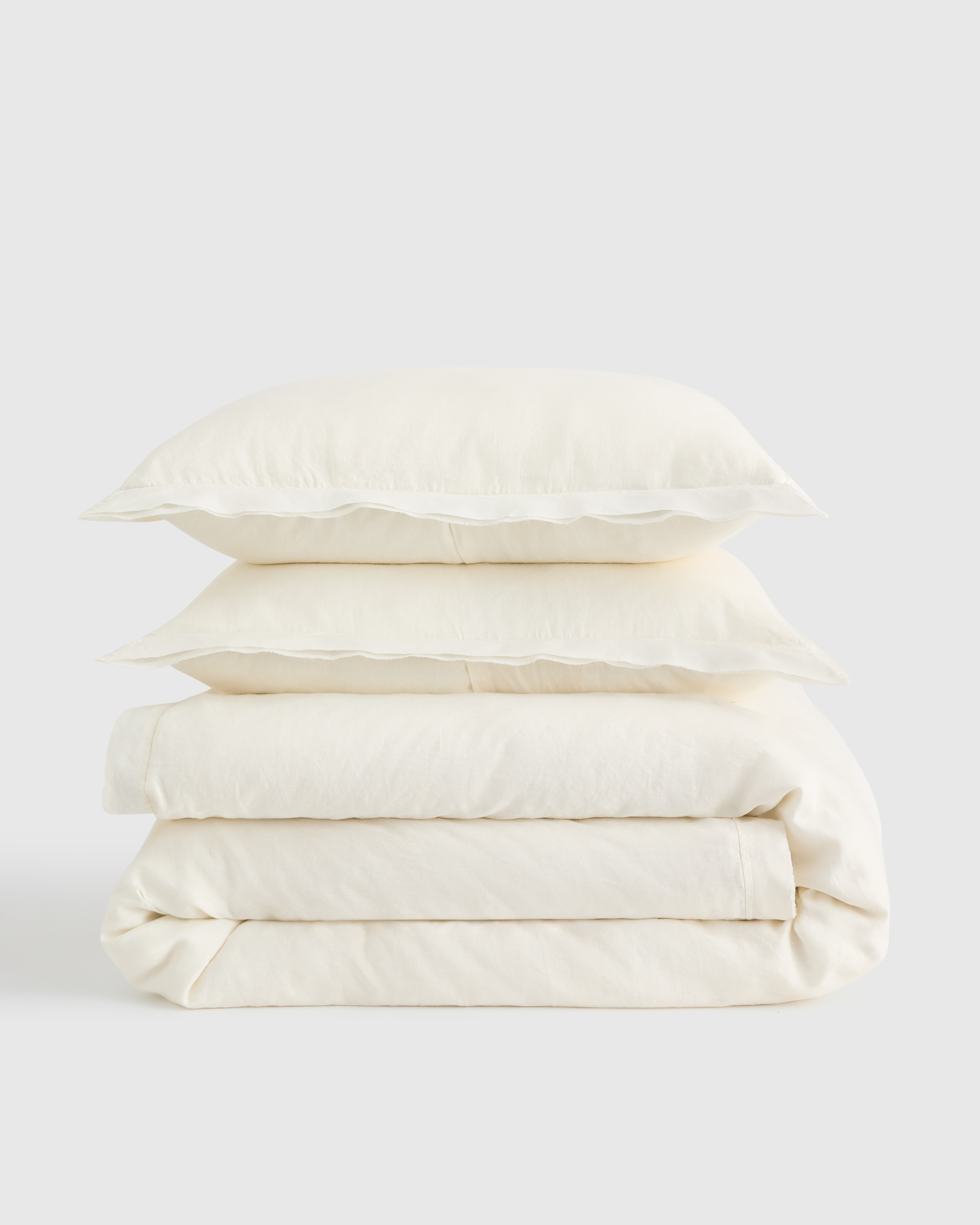 European Linen Double Flange Duvet Cover Set, Ivory, King/Cal King