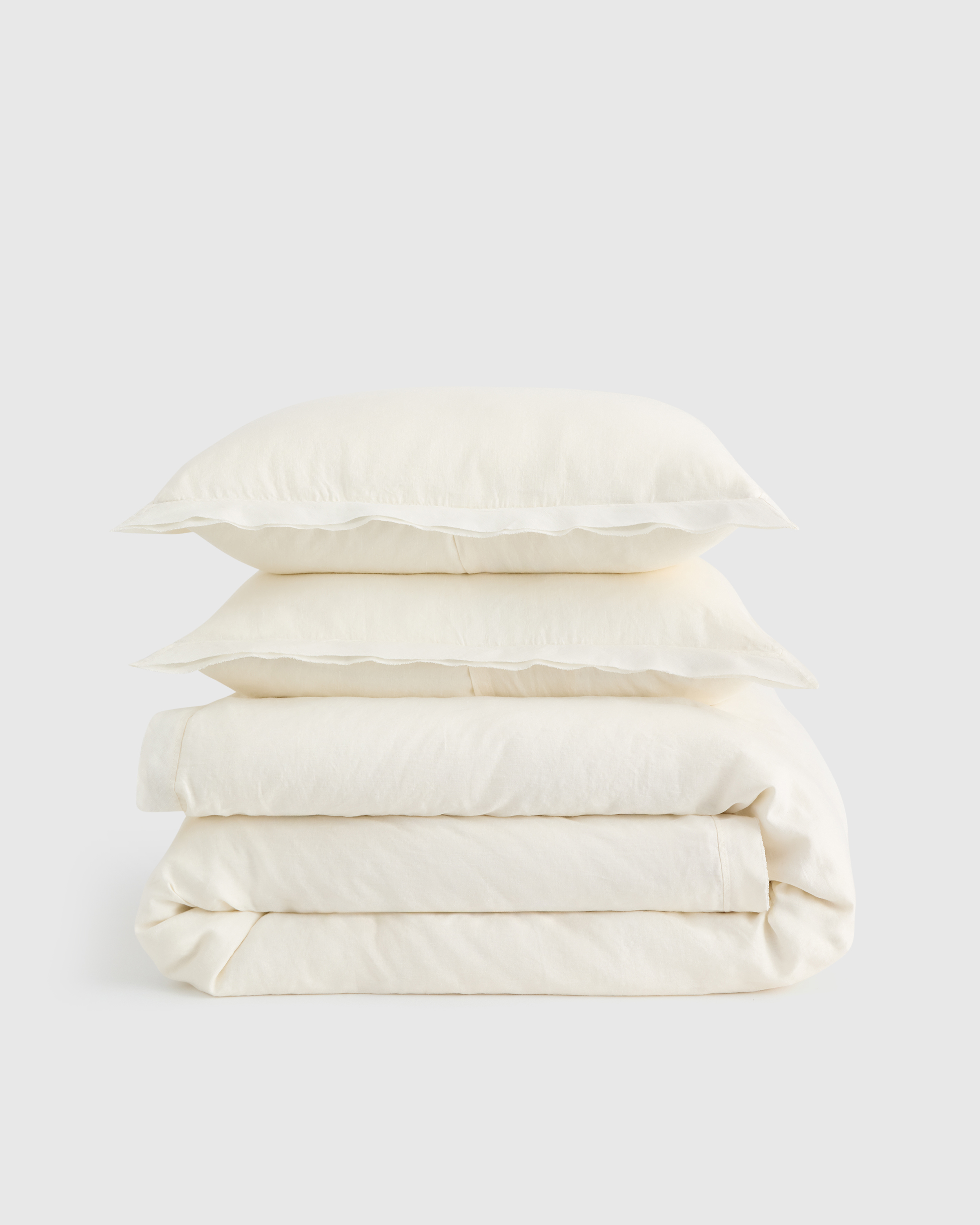 Ivory European Linen Double Flange Duvet Cover Set