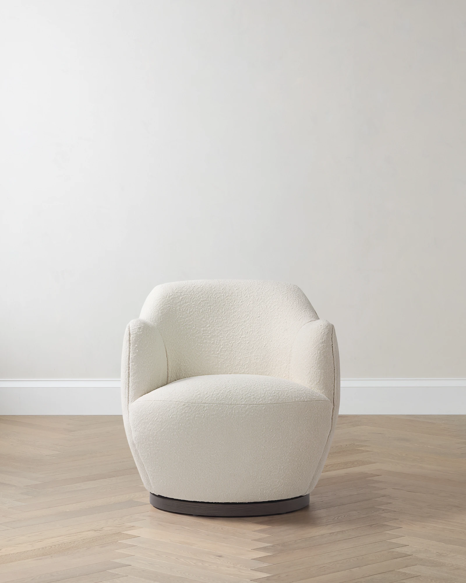 High-Back Swivel Accent Chair with Wood Base in Ivory