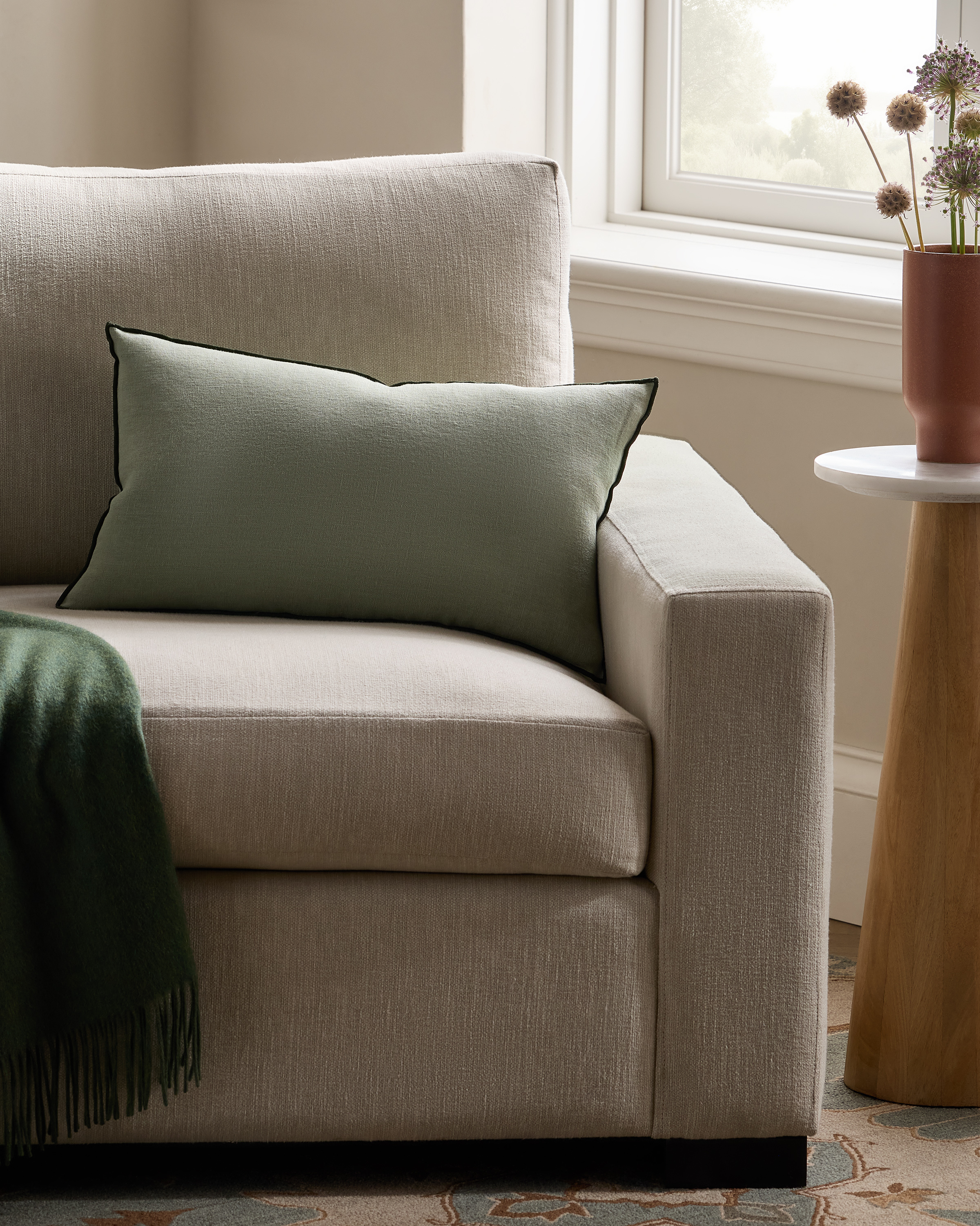 Sage/Pine Contrast European Linen Pillow Cover