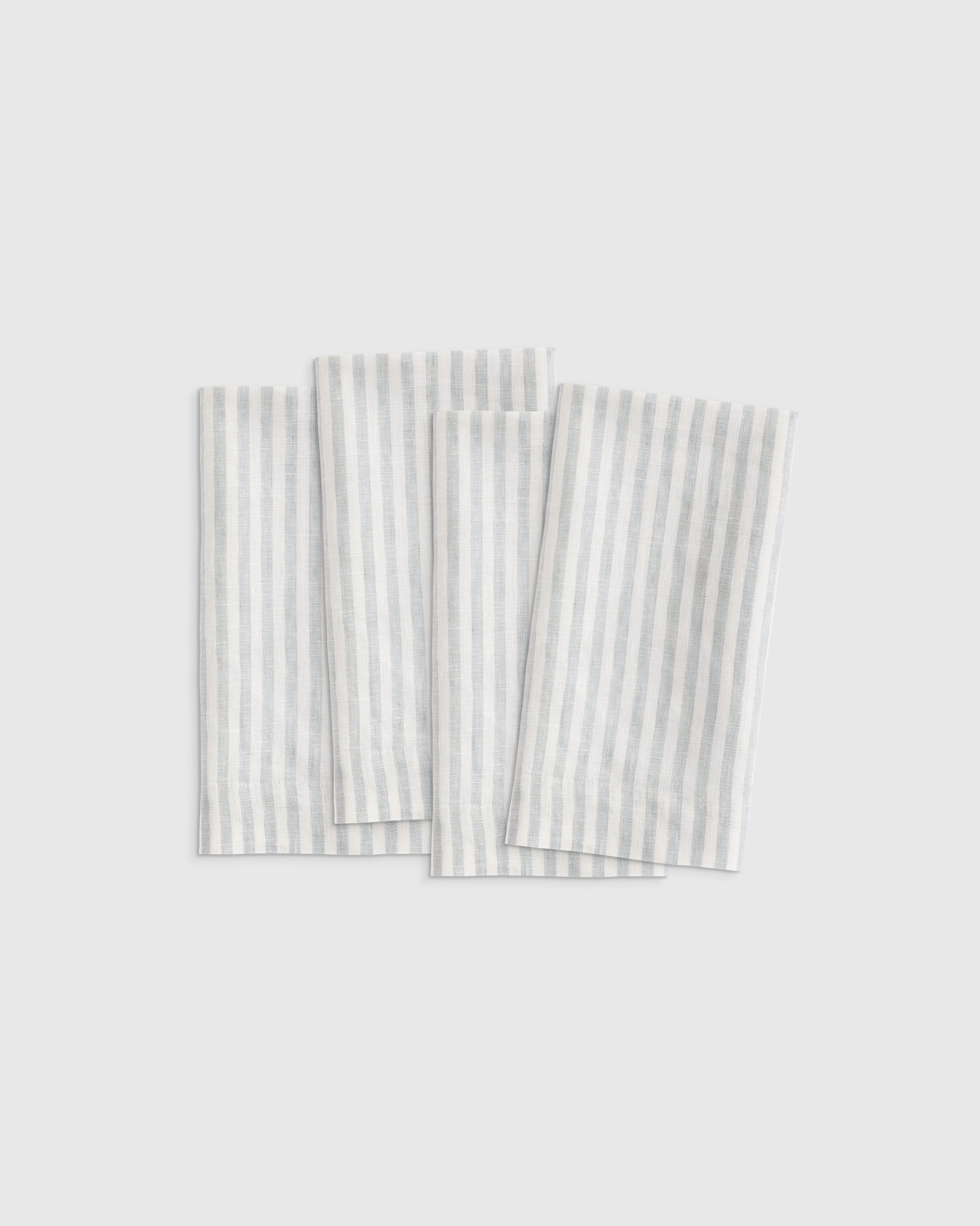 Mist/White Stripe European Linen Wide-Hem Stripe Napkins (Set of 4)