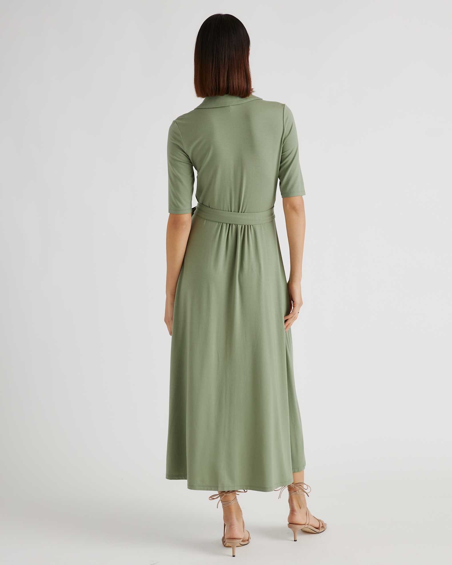 Quince Women's Tencel Jersey Midi Wrap Dress in Sage, Size Small - Eco-Friendly, Comfortable, Modern Length Quince Women's Tencel Jersey Midi Wrap Dress in Sage, Size Small - Eco-Friendly, Comfortable, Modern Length