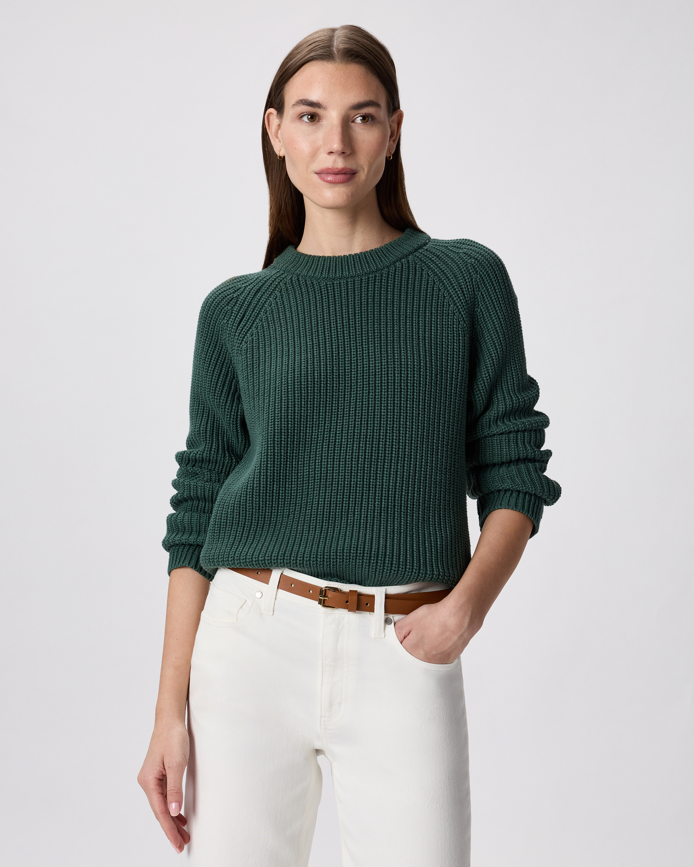 Big Sur Green Pull style pêcheur 100 % coton biologique à col rond