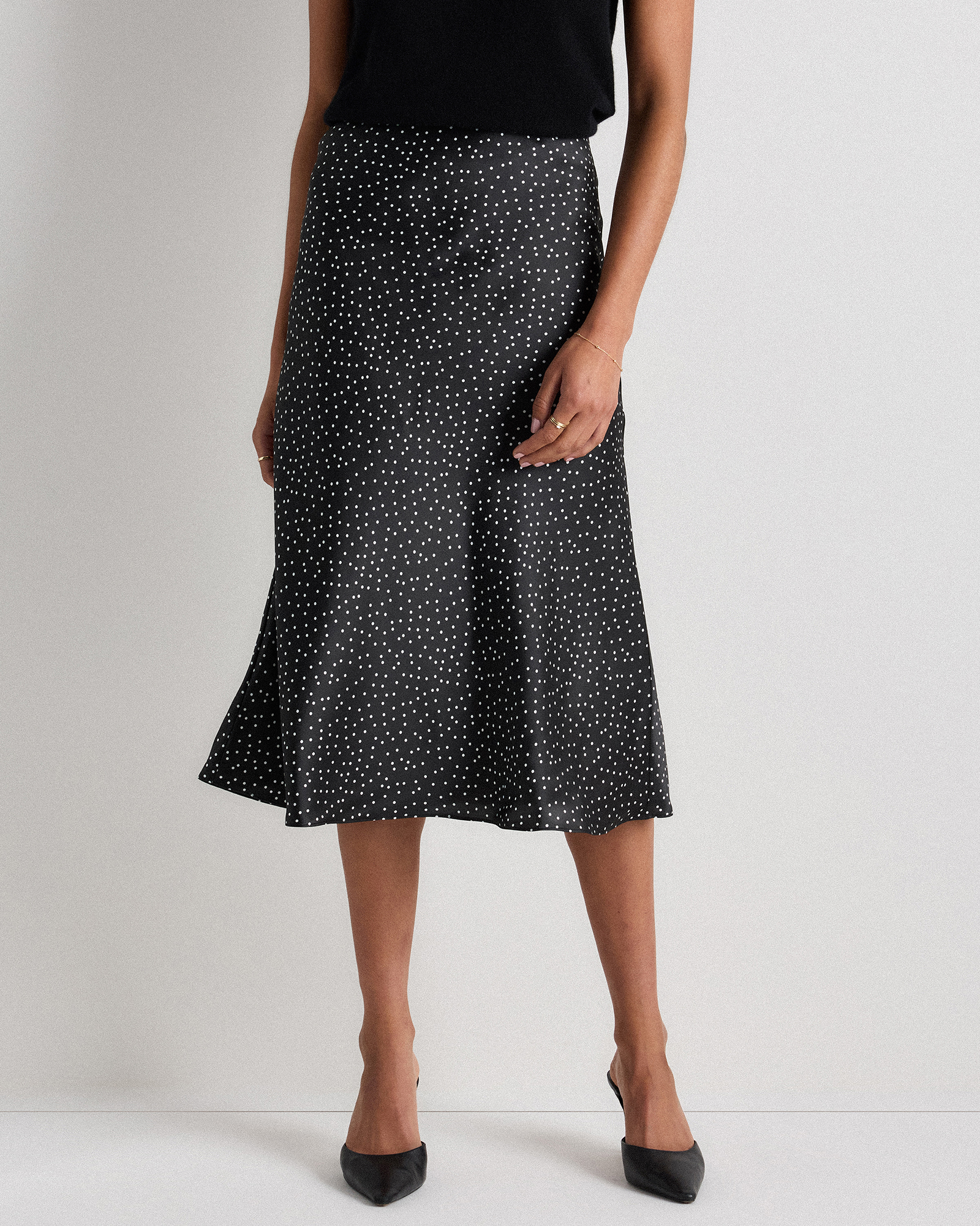 Tiny Dot Black/ White 100% Washable Silk Skirt