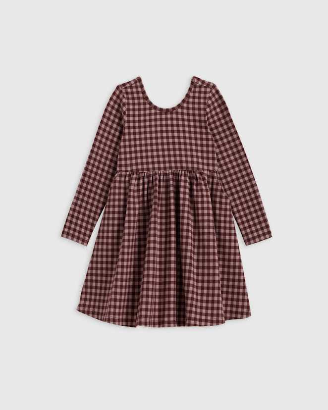 Check Organic Cotton Long Sleeve Skater Dress
