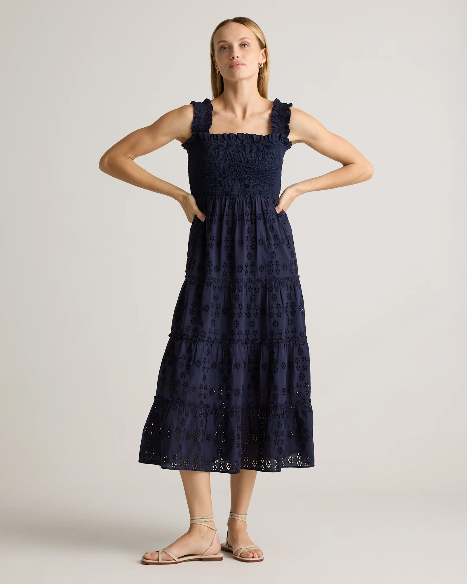 navy eyelet midi dress Navy Eyelet Short Puff Sleeve Midi Dress Sugar & Spice