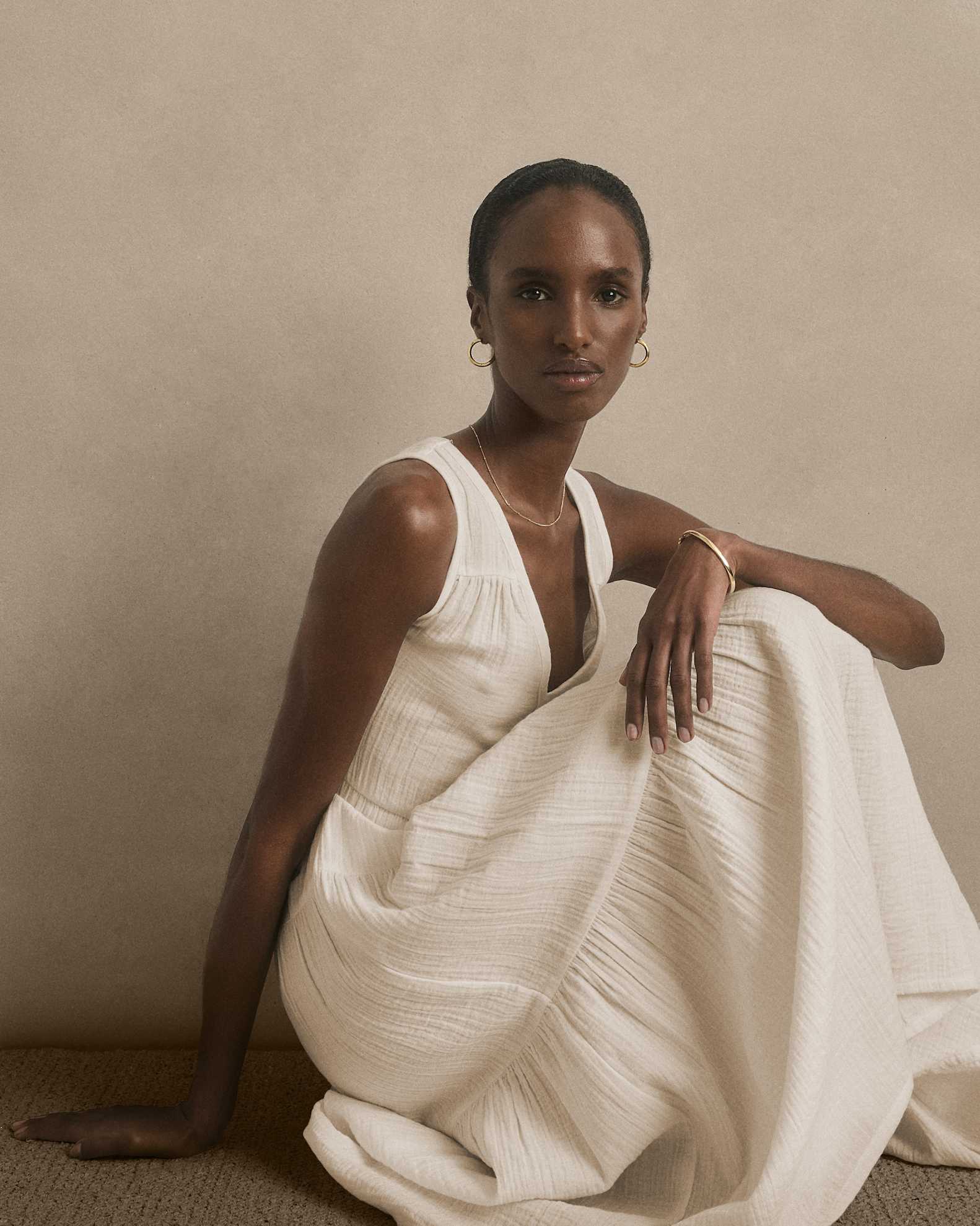 100% Organic Cotton Gauze Tiered Maxi Dress in Vintage Cream 100% Organic Cotton Gauze Tiered Maxi Dress in Vintage Cream