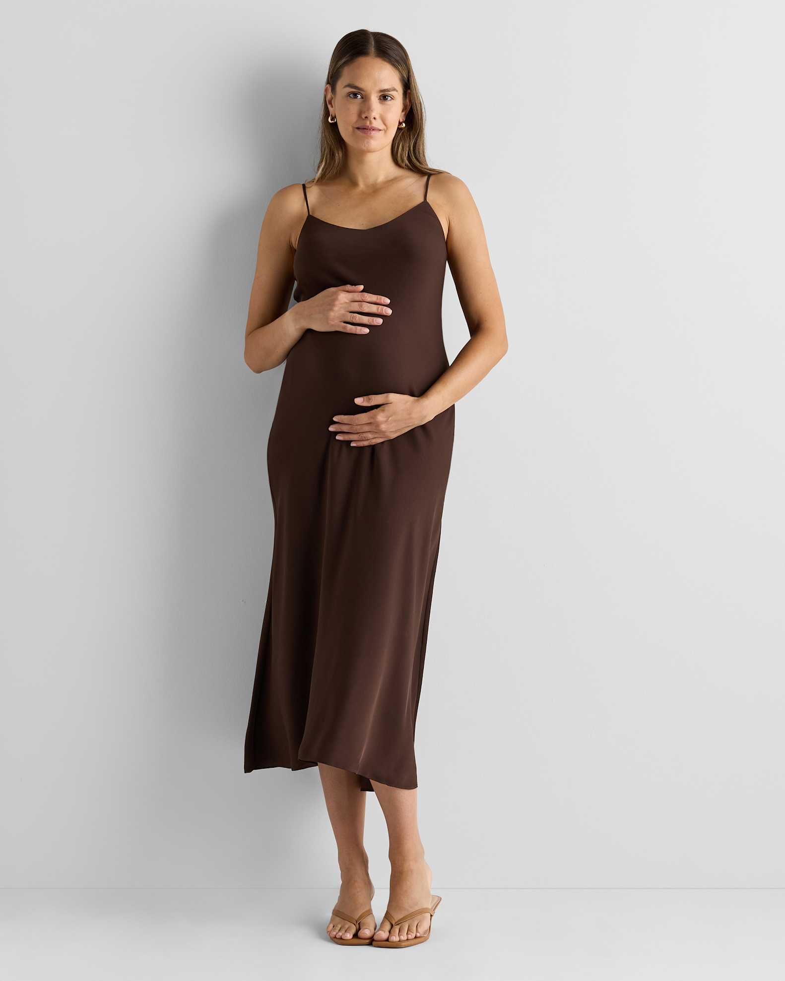 Washable Stretch Silk Maternity Slip Dress in Hot Fudge Washable Stretch Silk Maternity Slip Dress in Hot Fudge