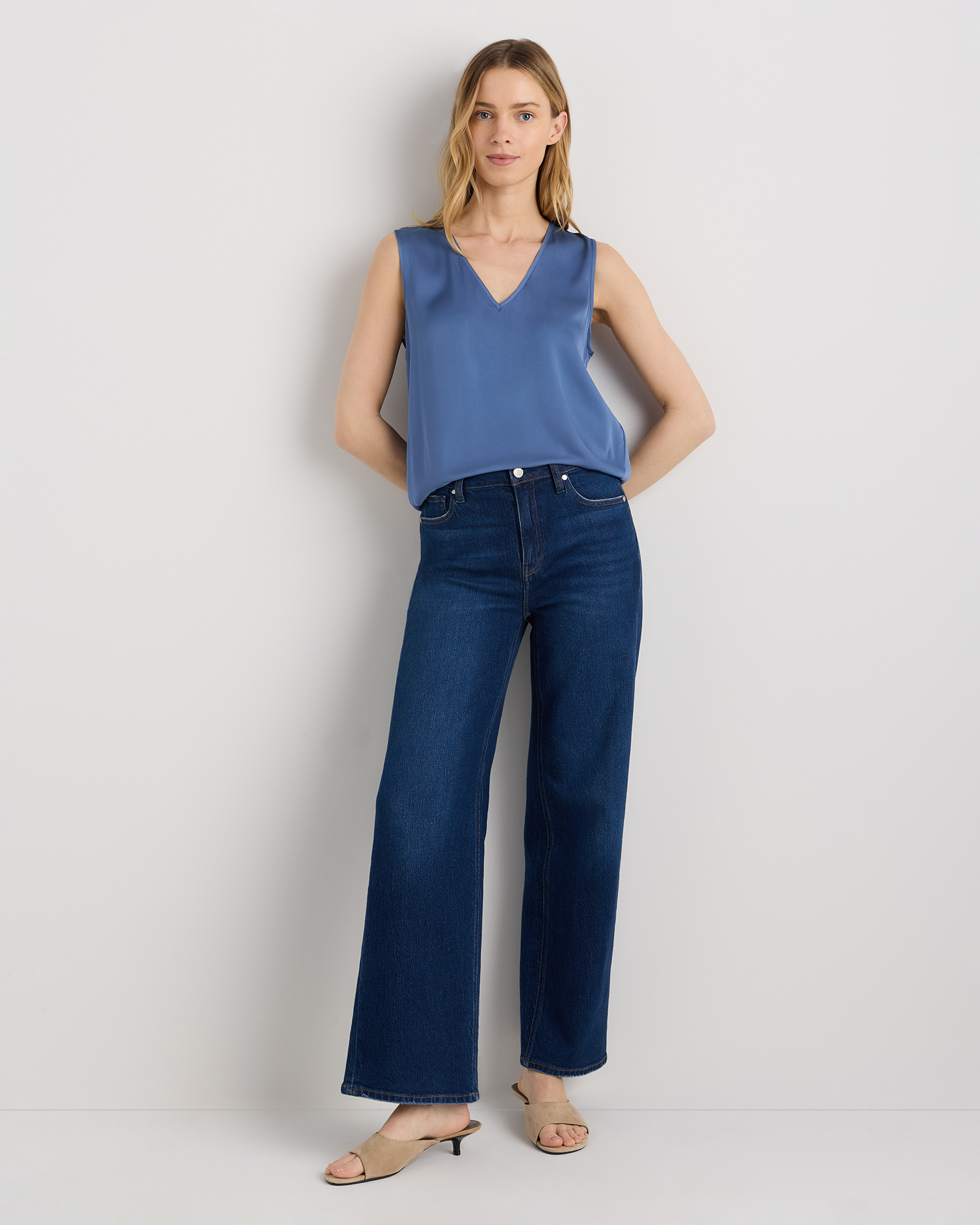 Washable Stretch Silk Tank in Moonstone Blue