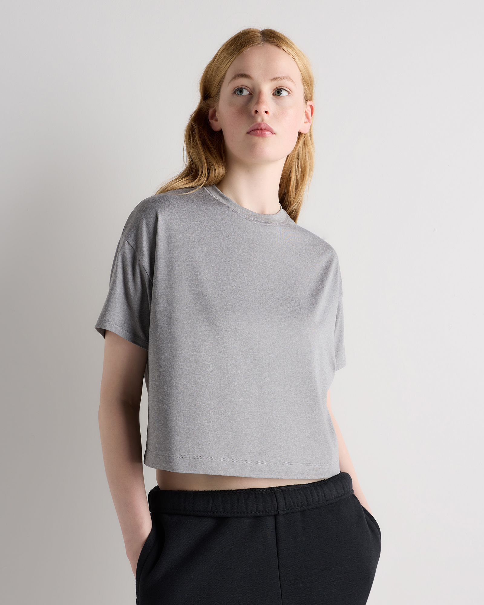 Heather Grey Flowknit Breeze Boxy Cropped Tee