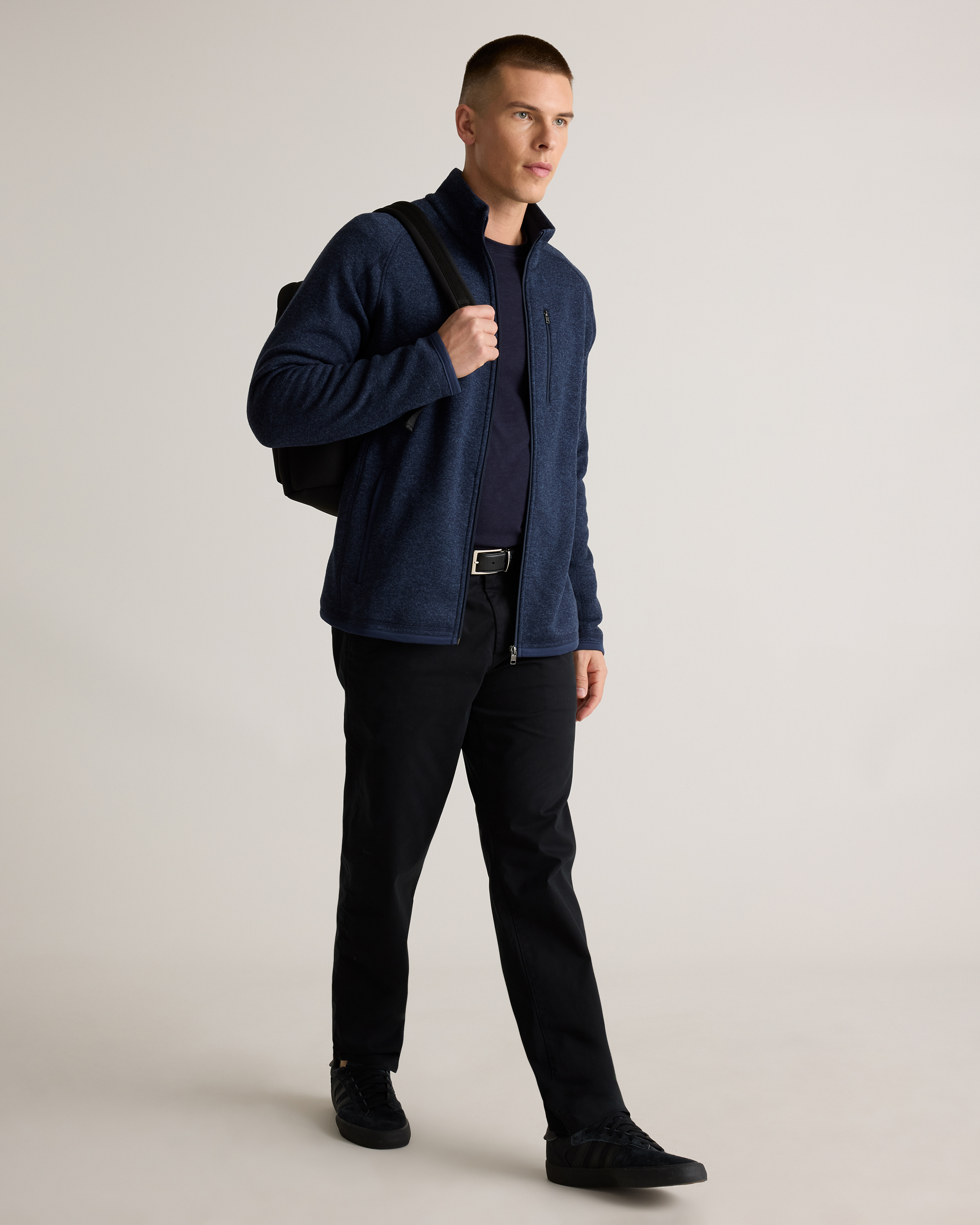 Sweater-Knit Fleece Full-Zip Jacket in Navy