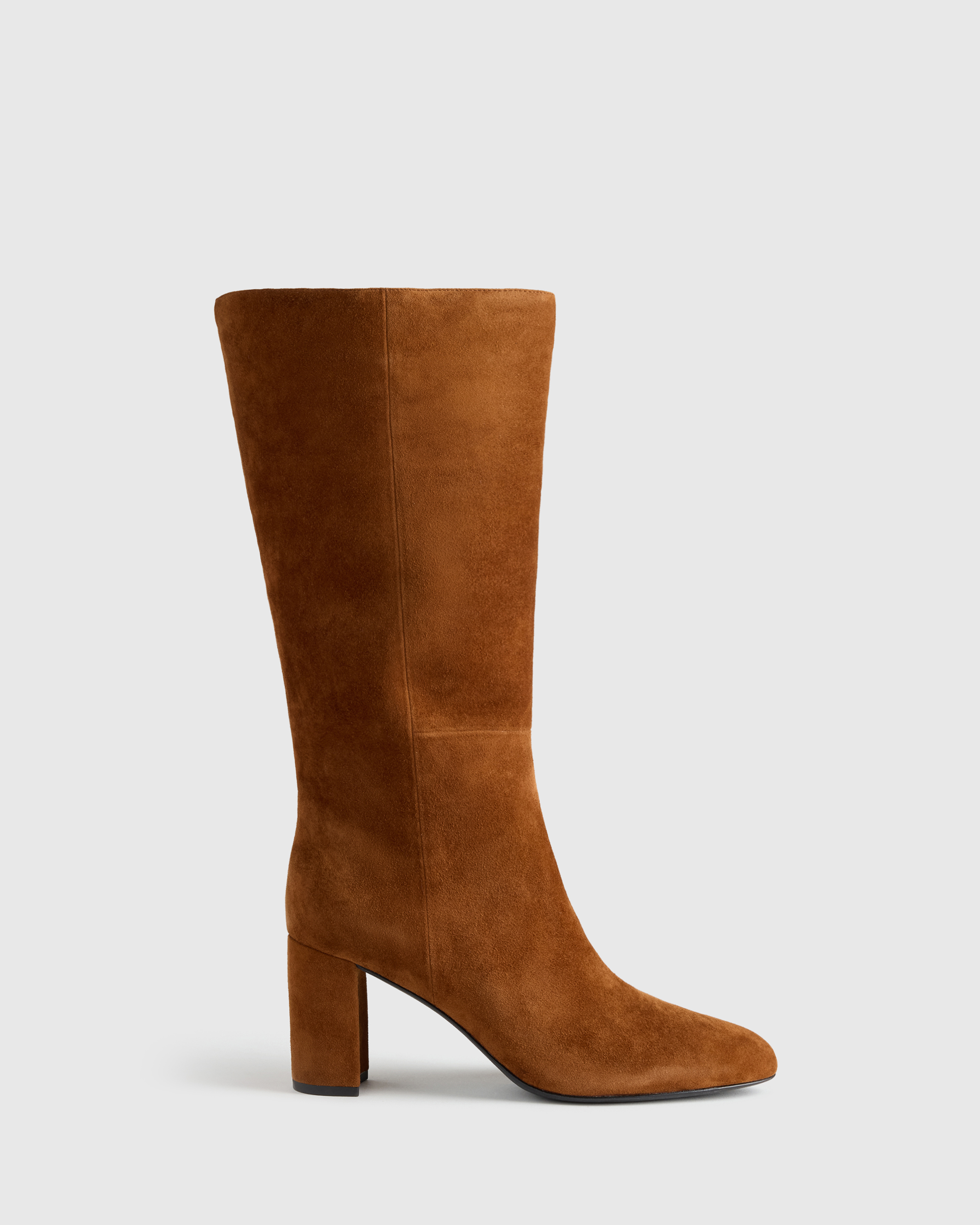 Cognac Italian Suede Block Heel Boots