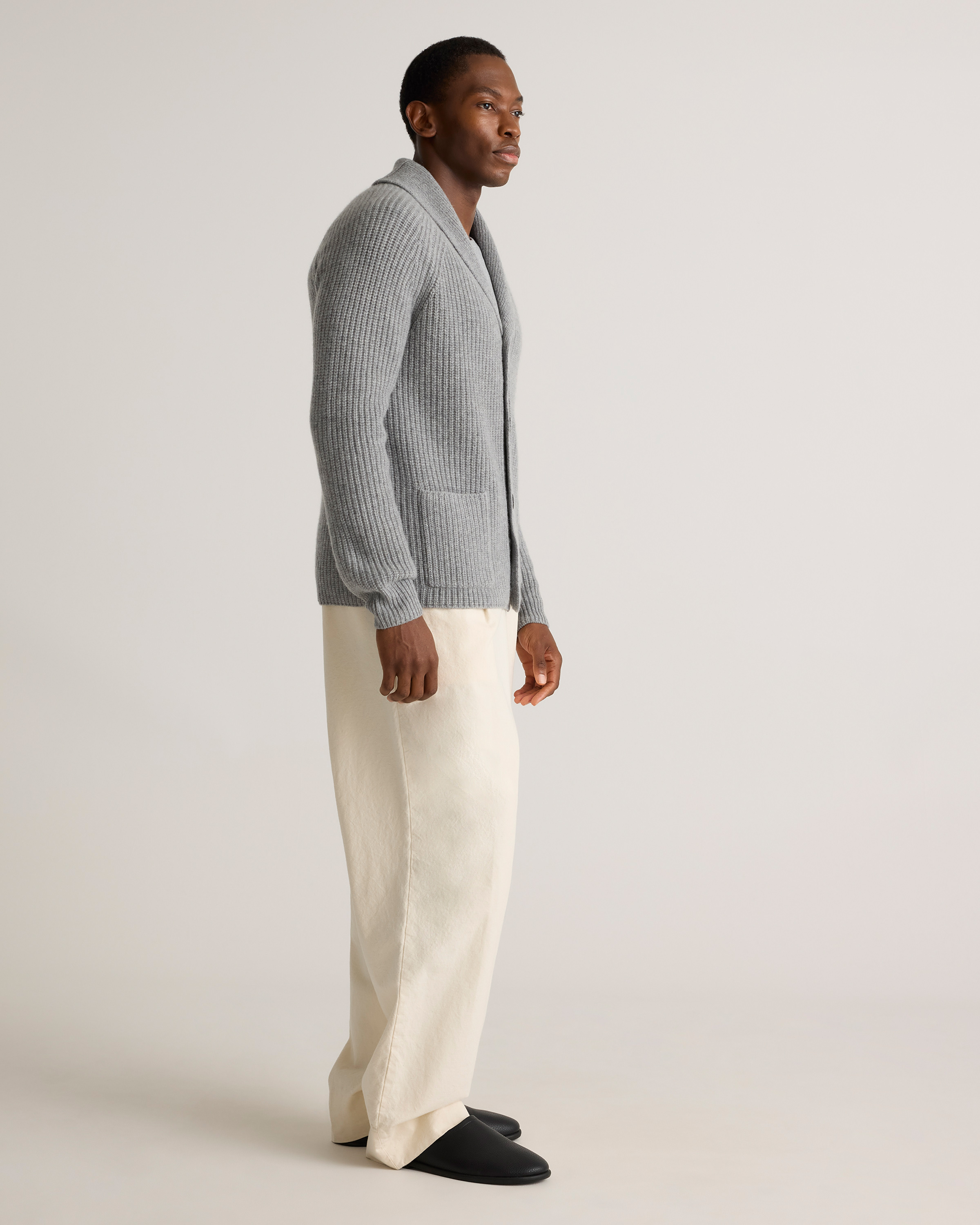 Mongolian Cashmere Shawl Collar Cardigan in Heather Grey