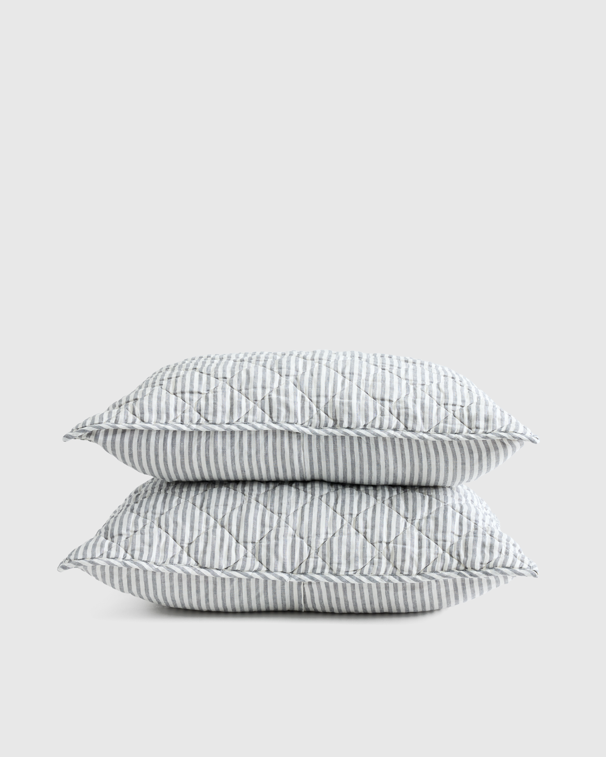 Grey/White Stripe European Linen Stripe Quilted Sham Set 
