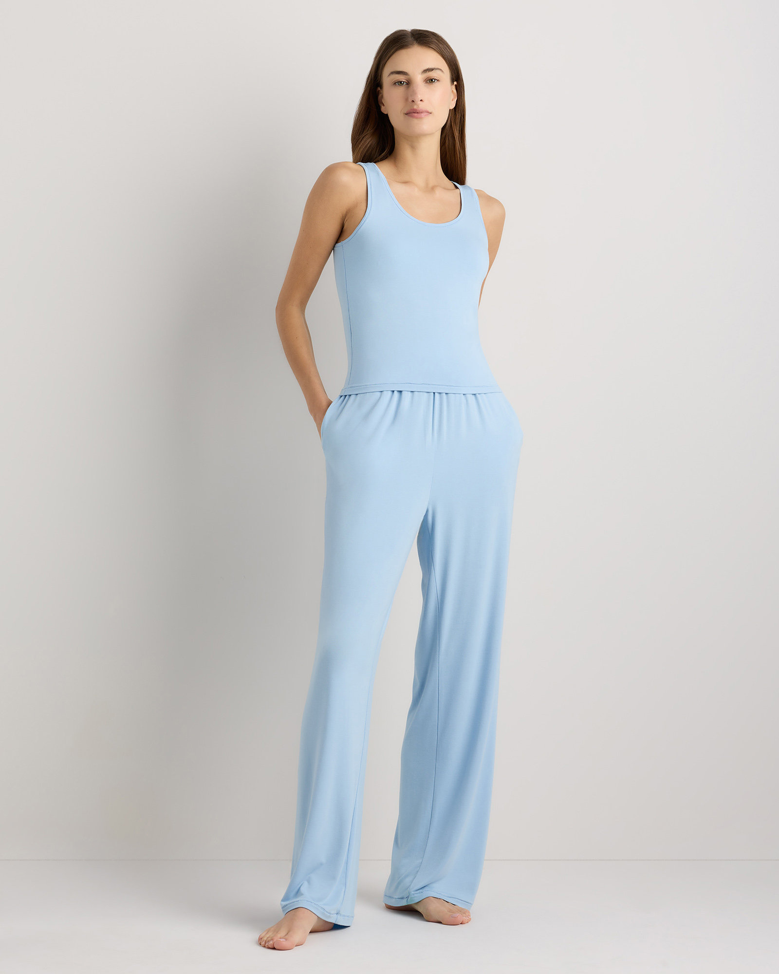 Light Blue Bamboo Jersey Tank & Pant Pajama Set