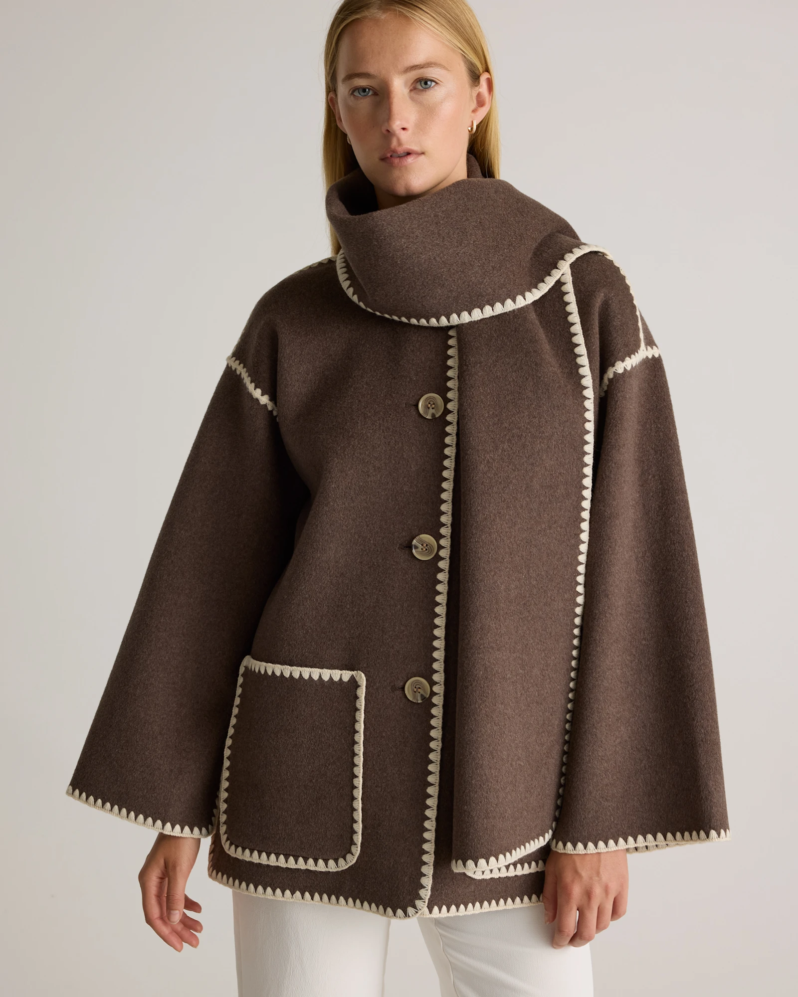 Double-Faced Merino Wool Scarf Coat