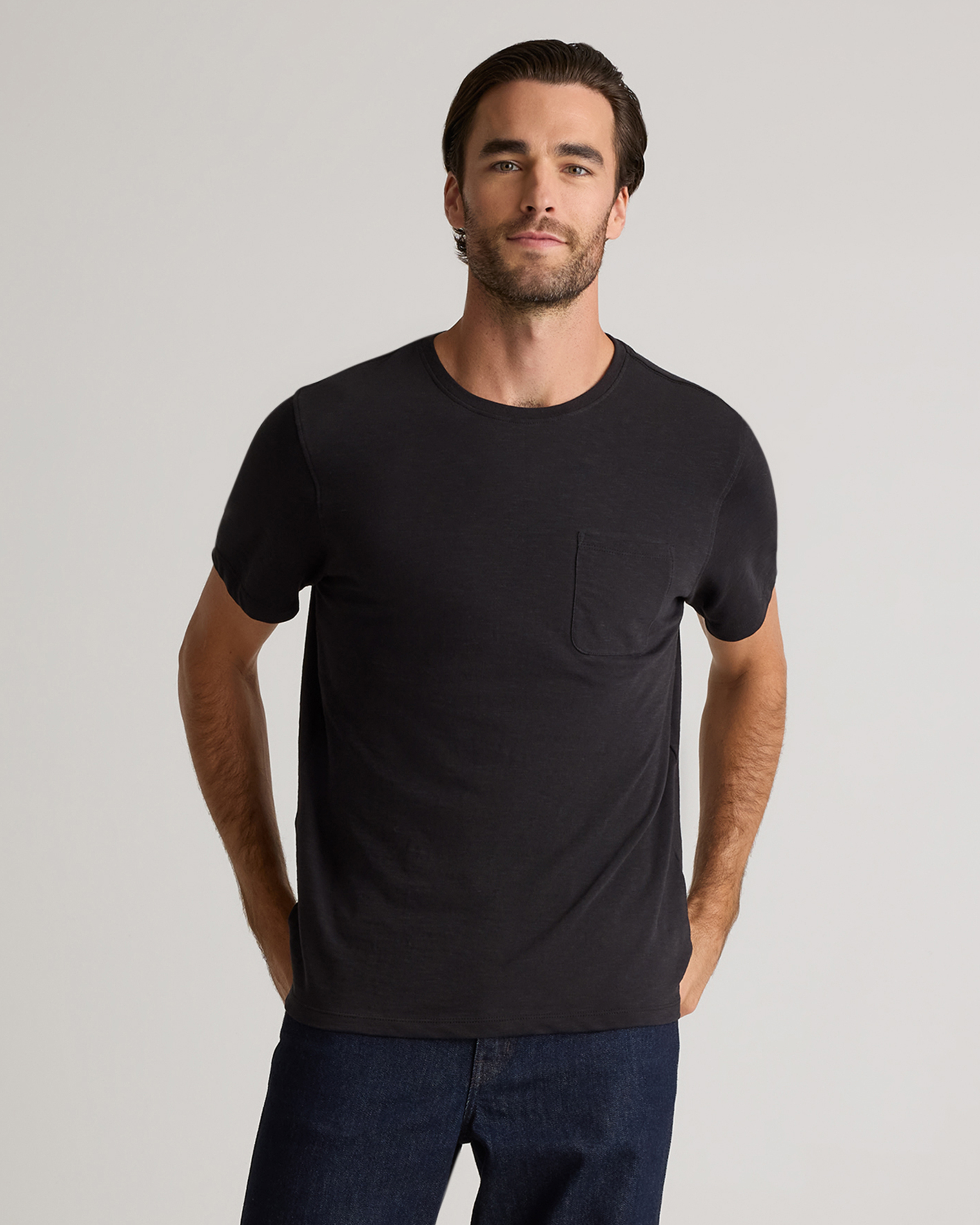 Bold Black 100% Organic Cotton Slub Pocket Tee