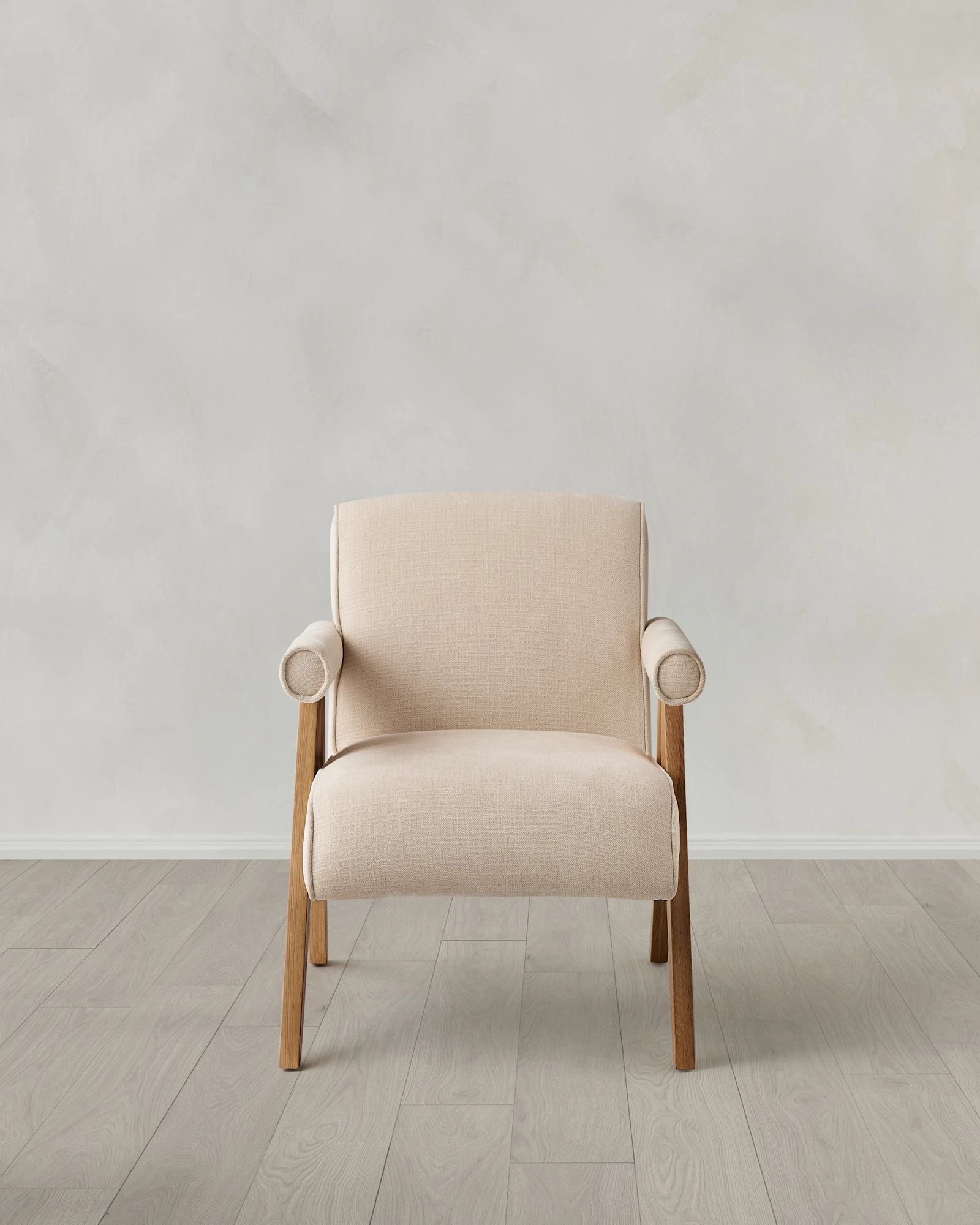 Solid Wood and Performance Linen V-Leg Chair in Natural