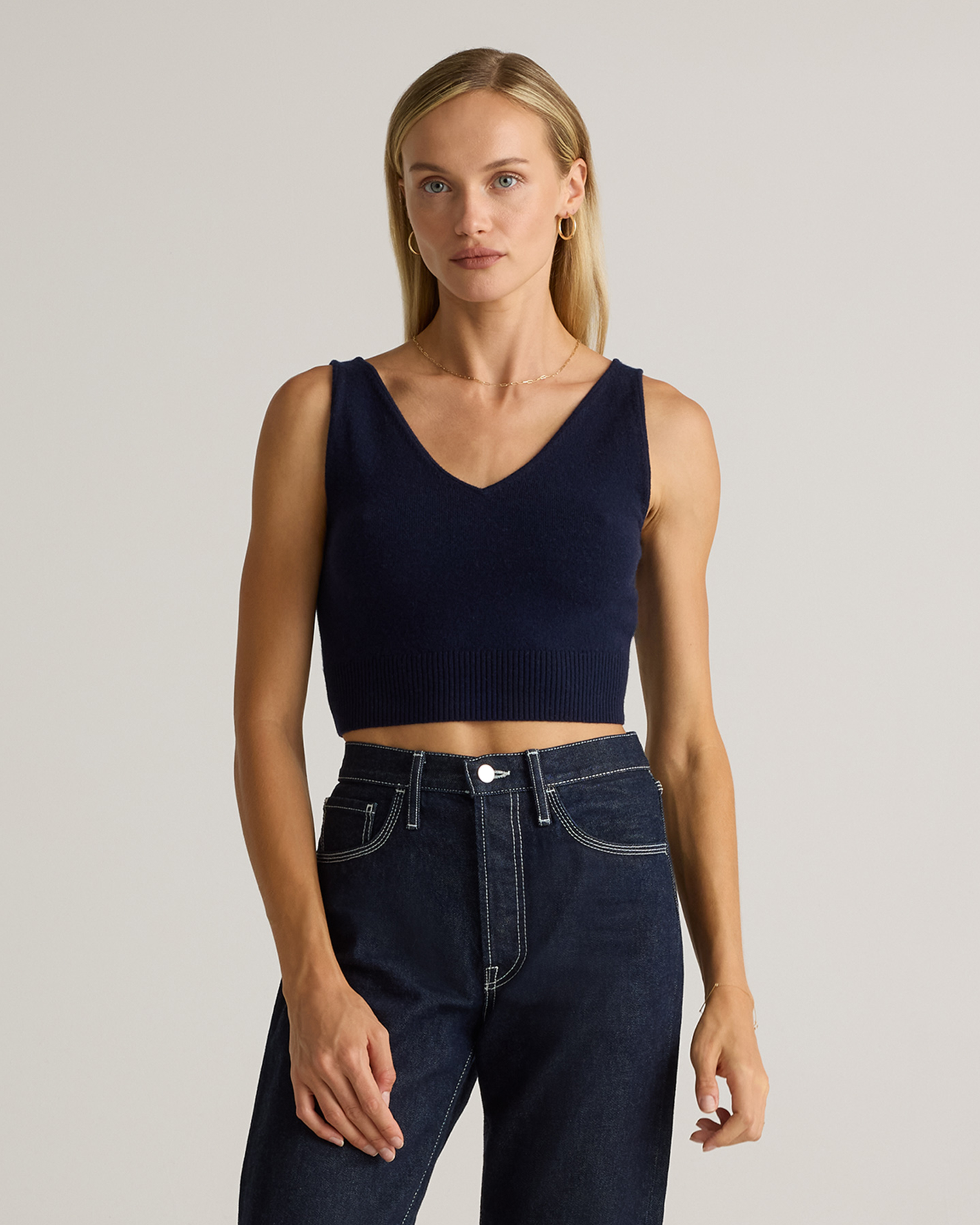 True Navy Mongolian Cashmere Cropped Tank