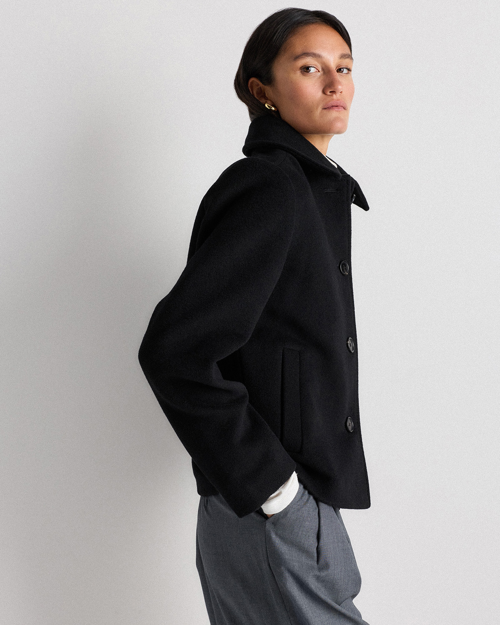 Wool Cashmere Short Coat in Black