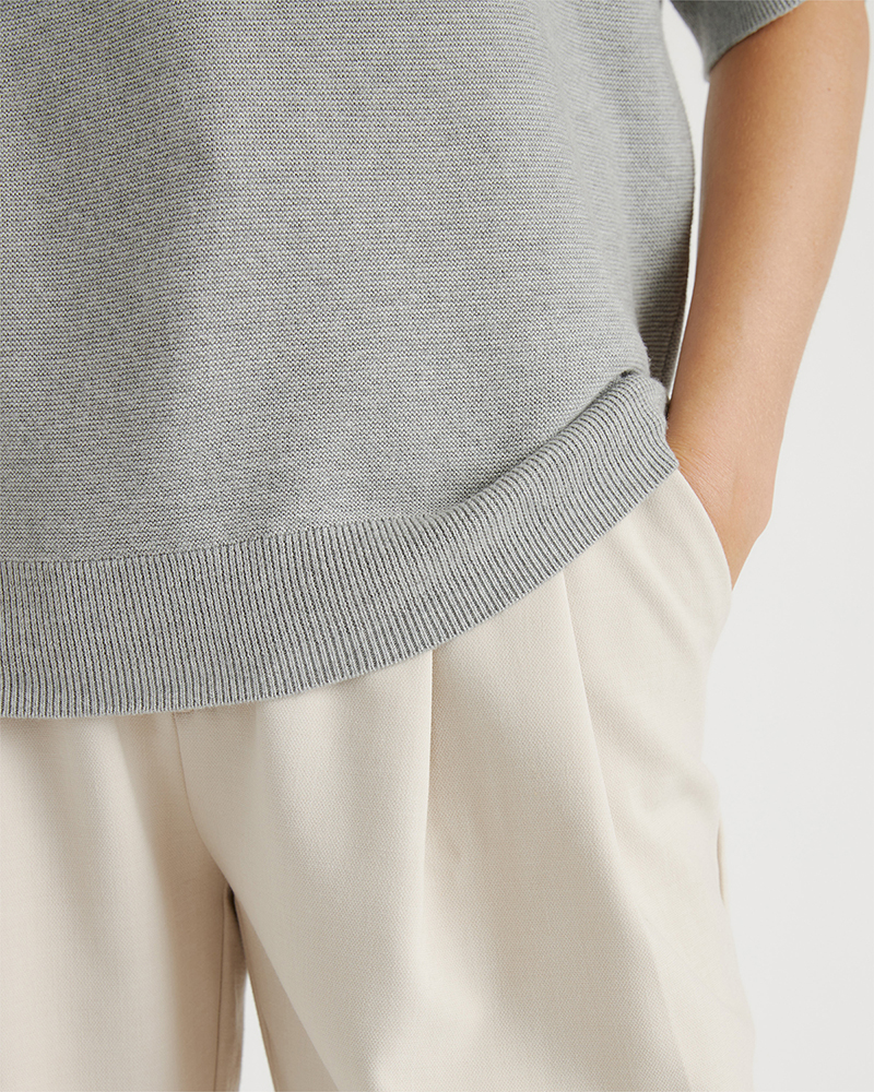 Lightweight Cotton Cashmere Link-Stitch Dolman Sweater in Heather Grey
