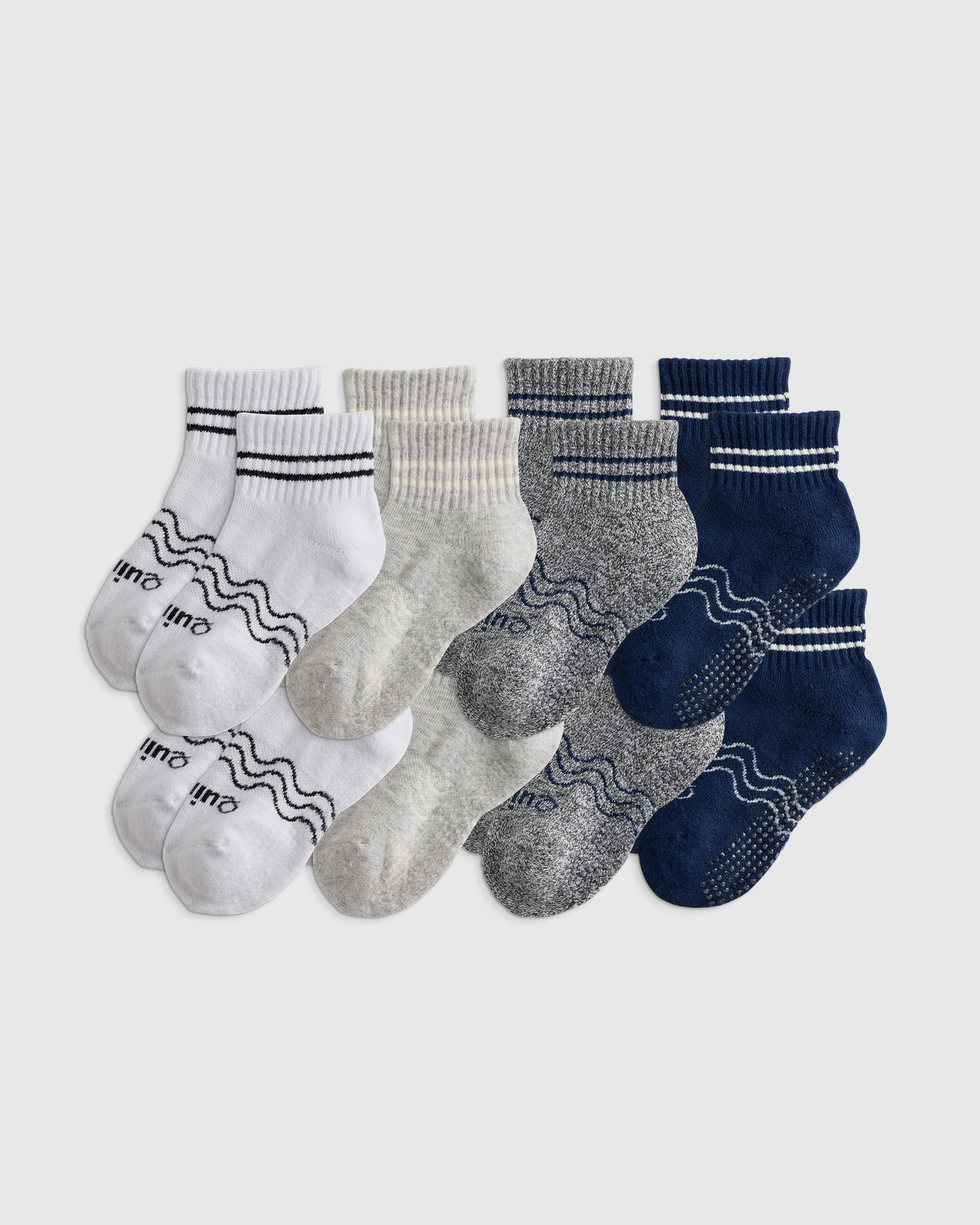 White/Grey Multi Organic Cotton Quarter Crew Socks 8-Pack