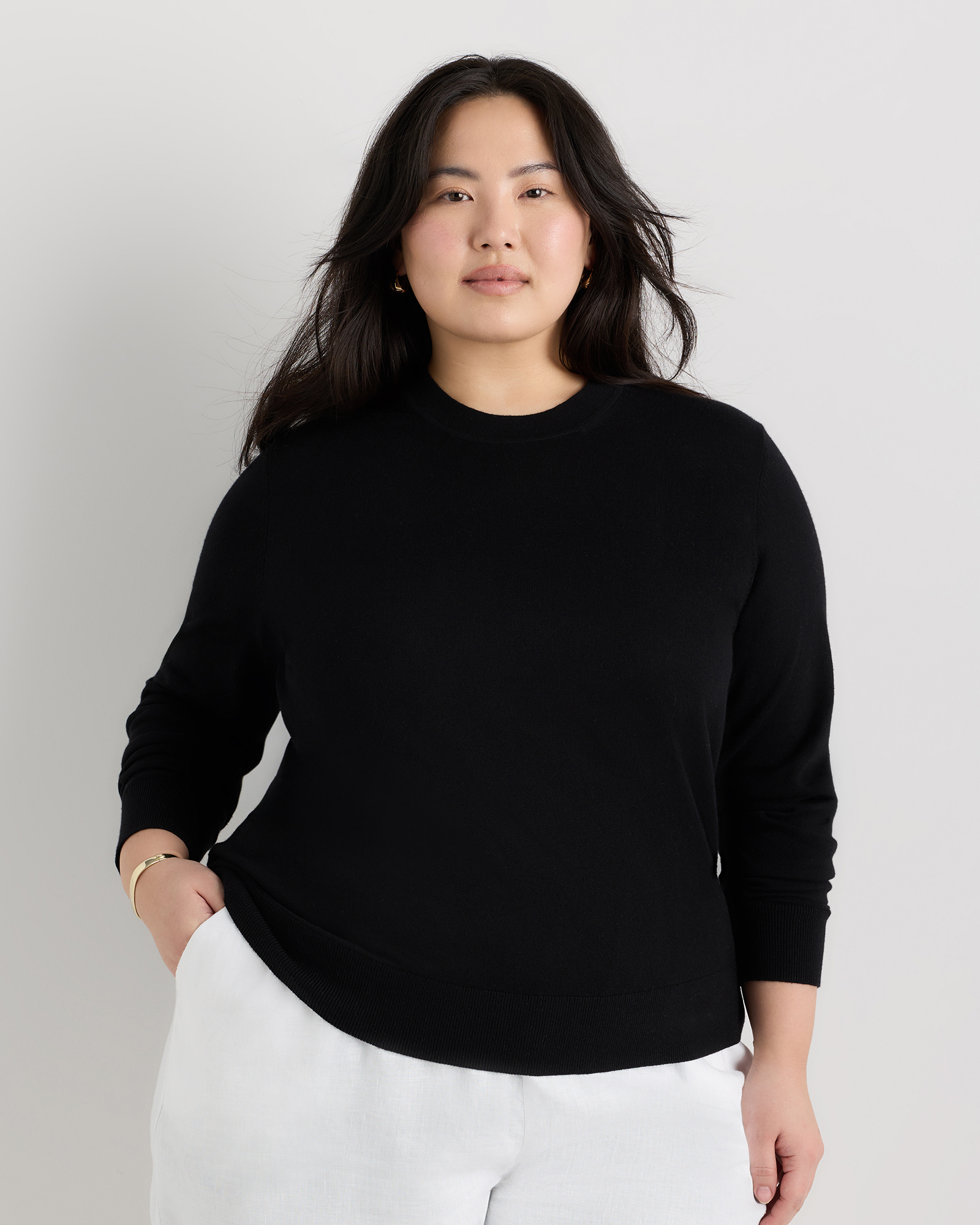 Black Lightweight Cotton Cashmere Crew Sweater