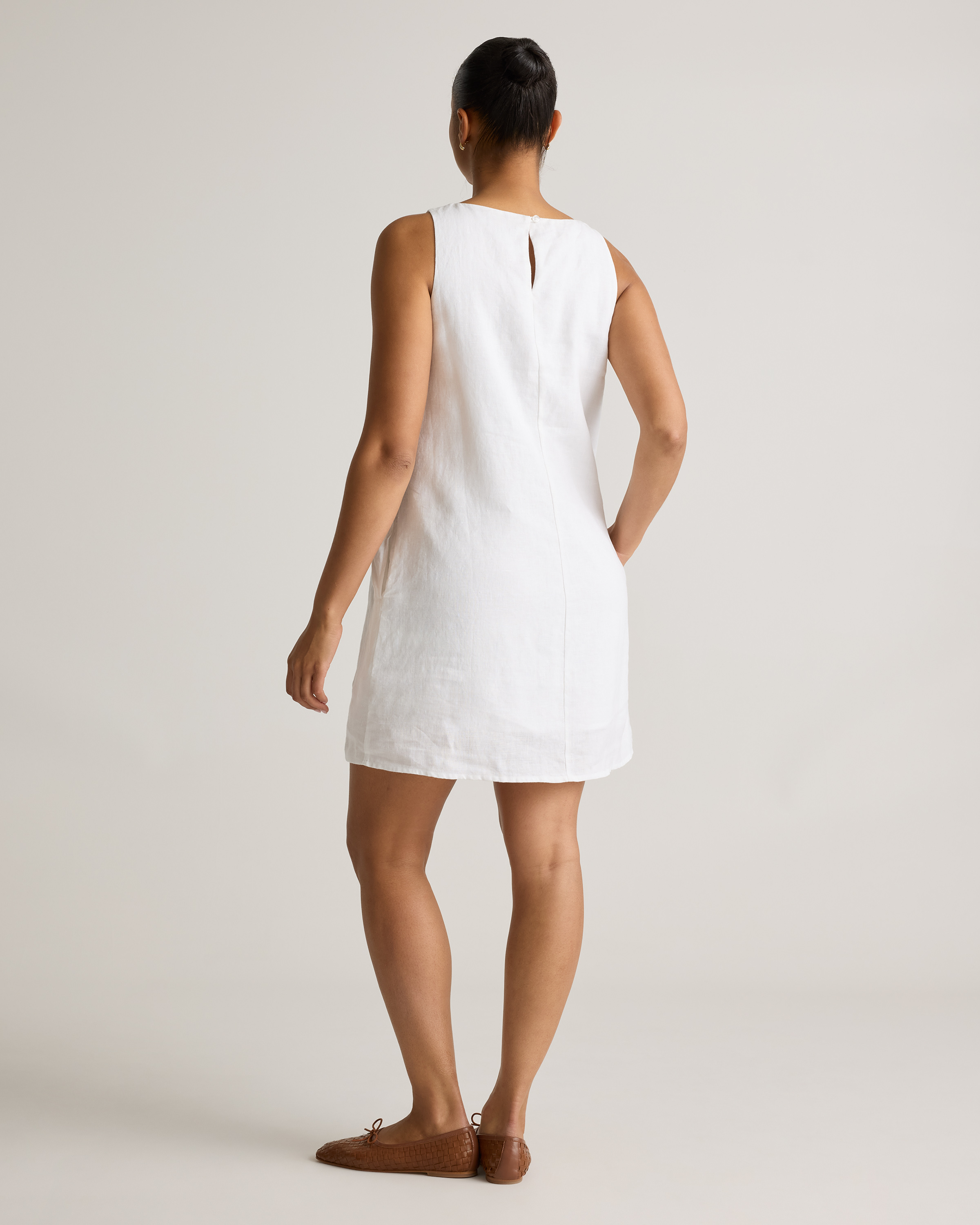100% European Linen Tank Mini Dress in White
