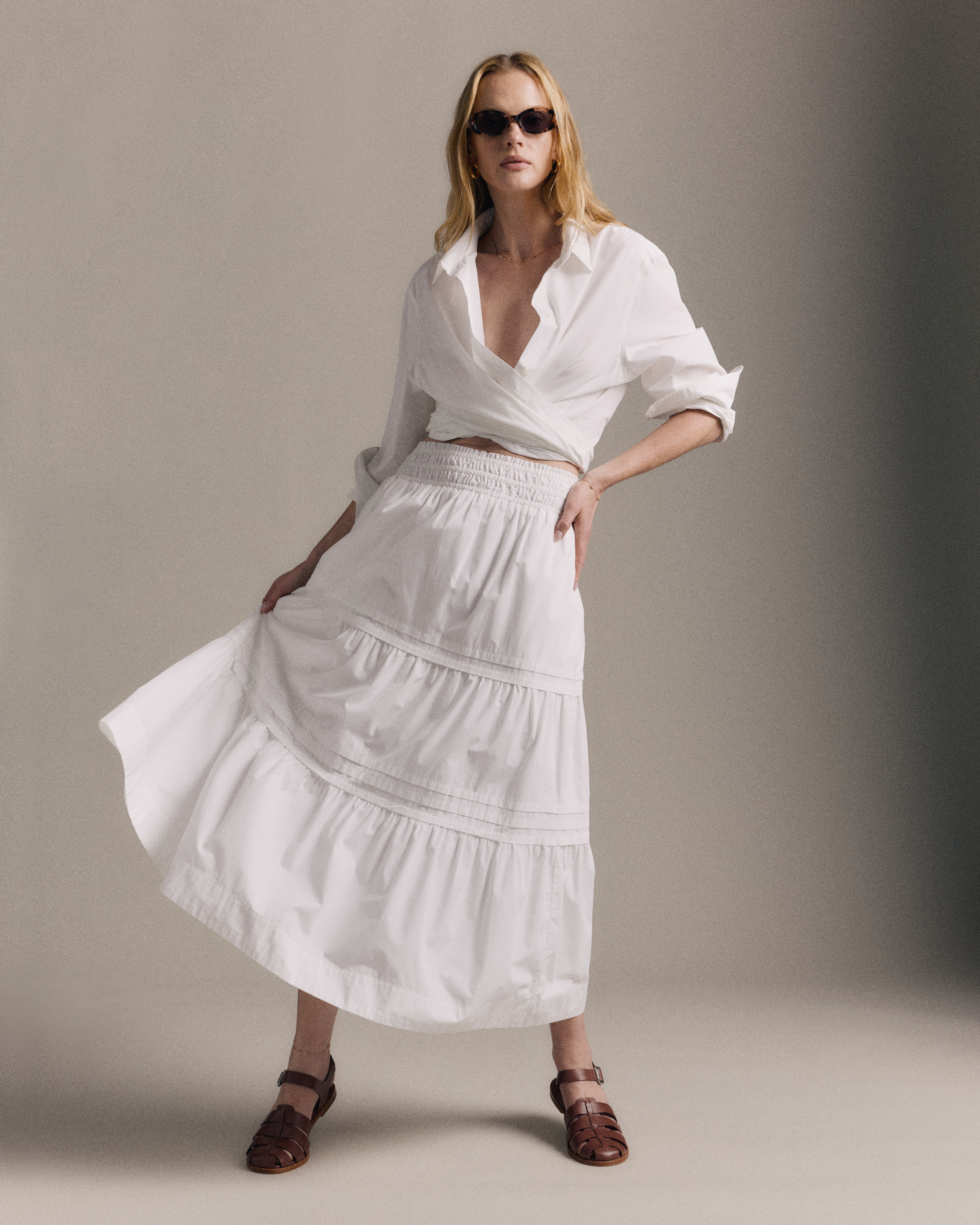 100% Organic Cotton Tiered Maxi Skirt in Classic White