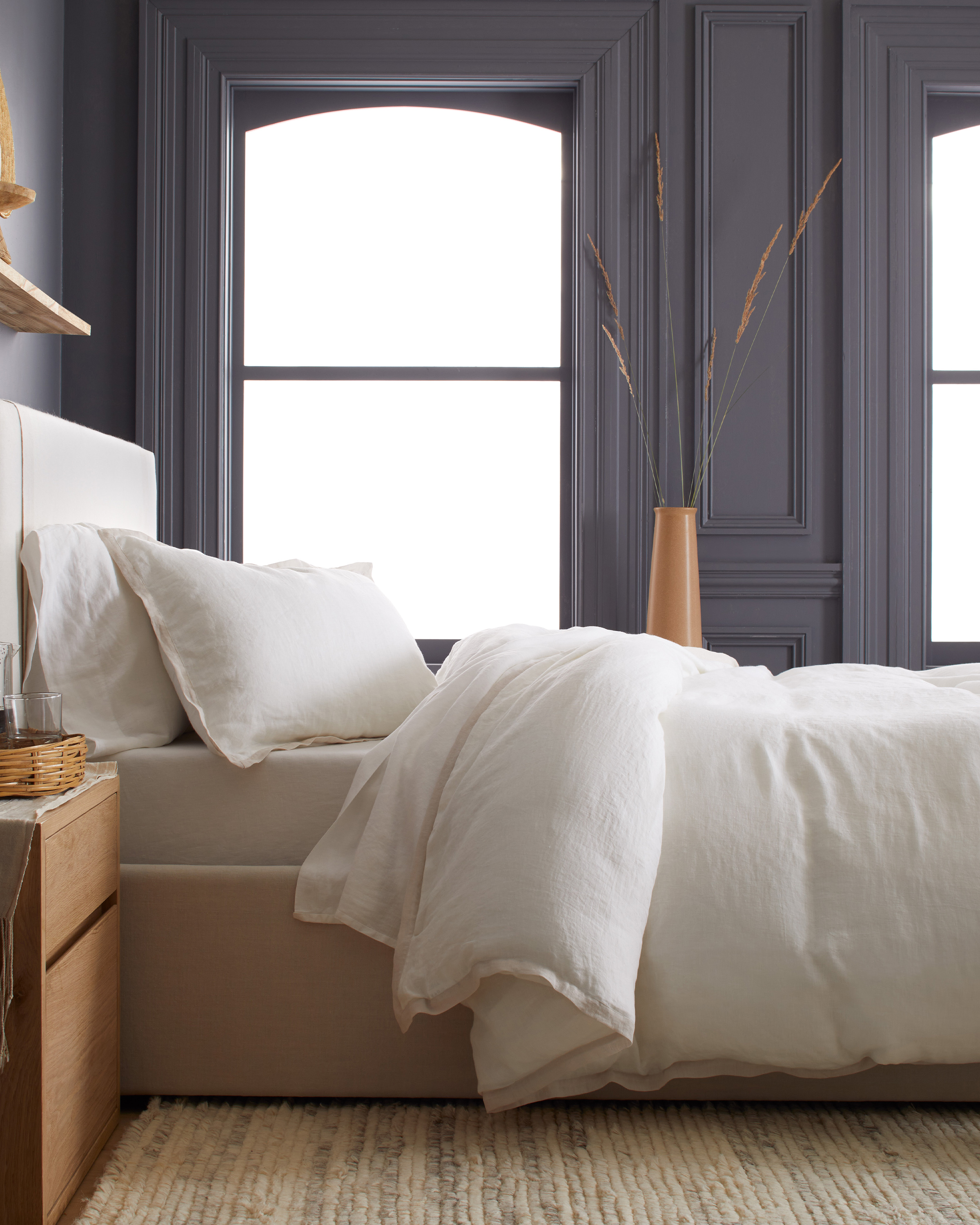 White/Sand European Linen Contrast Flange Duvet Cover